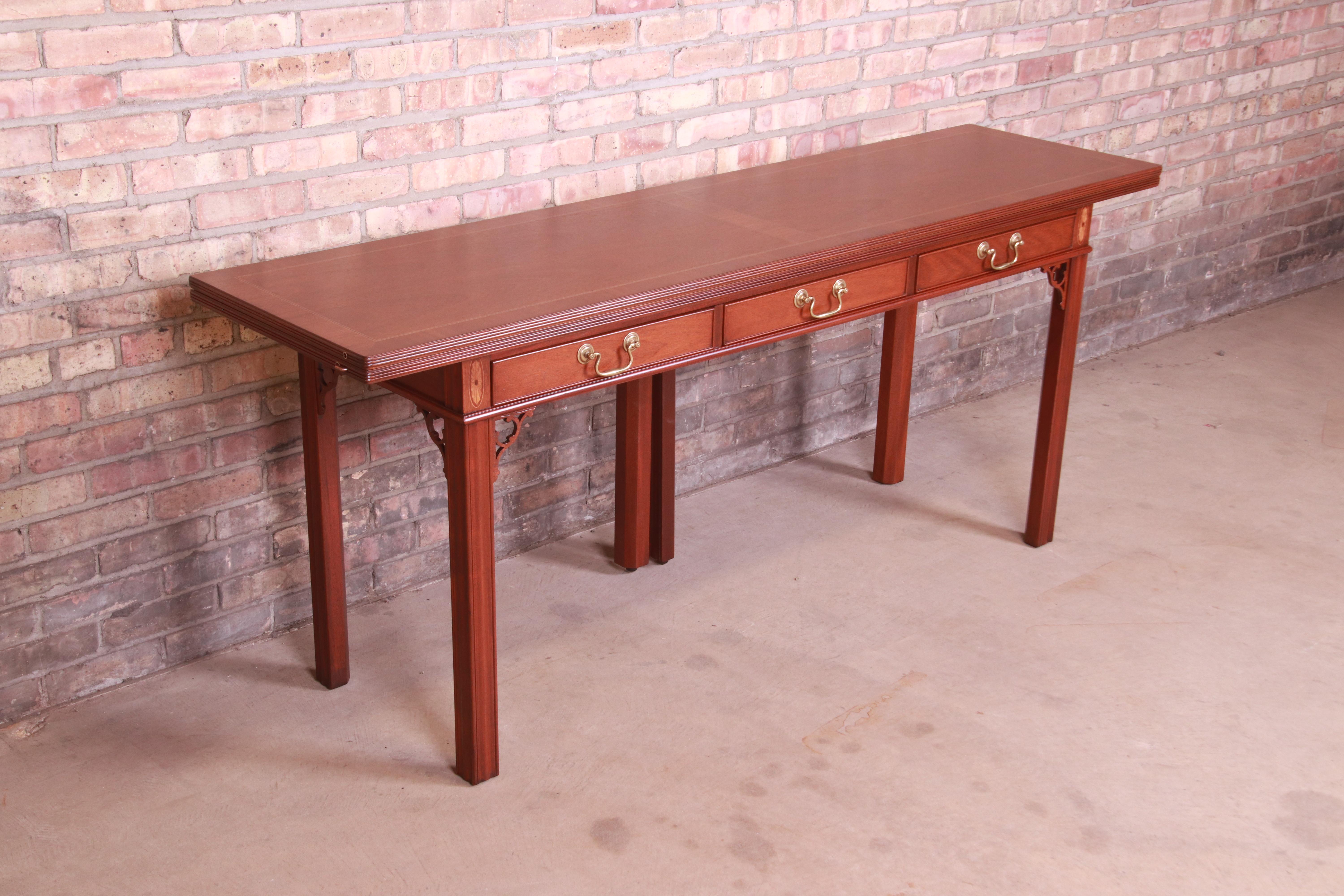 American Baker Furniture Georgian Mahogany Flip Top Console Table or Writing Desk