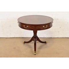 Baker Furniture Georgian Mahogany Pedestal Drum Side Table, Newly Refinished