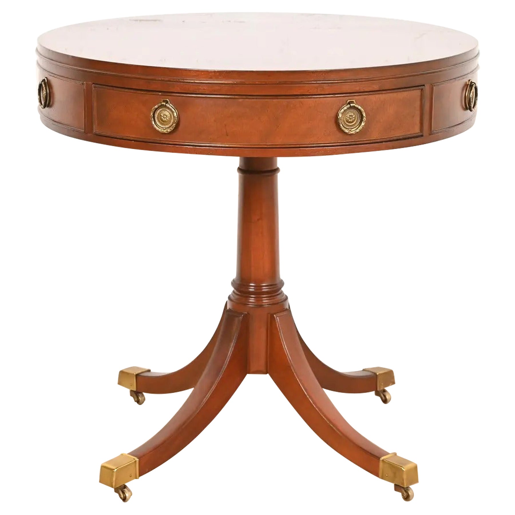 Baker Furniture Georgian Mahogany Pedestal Drum Side Table or Tea Table For Sale