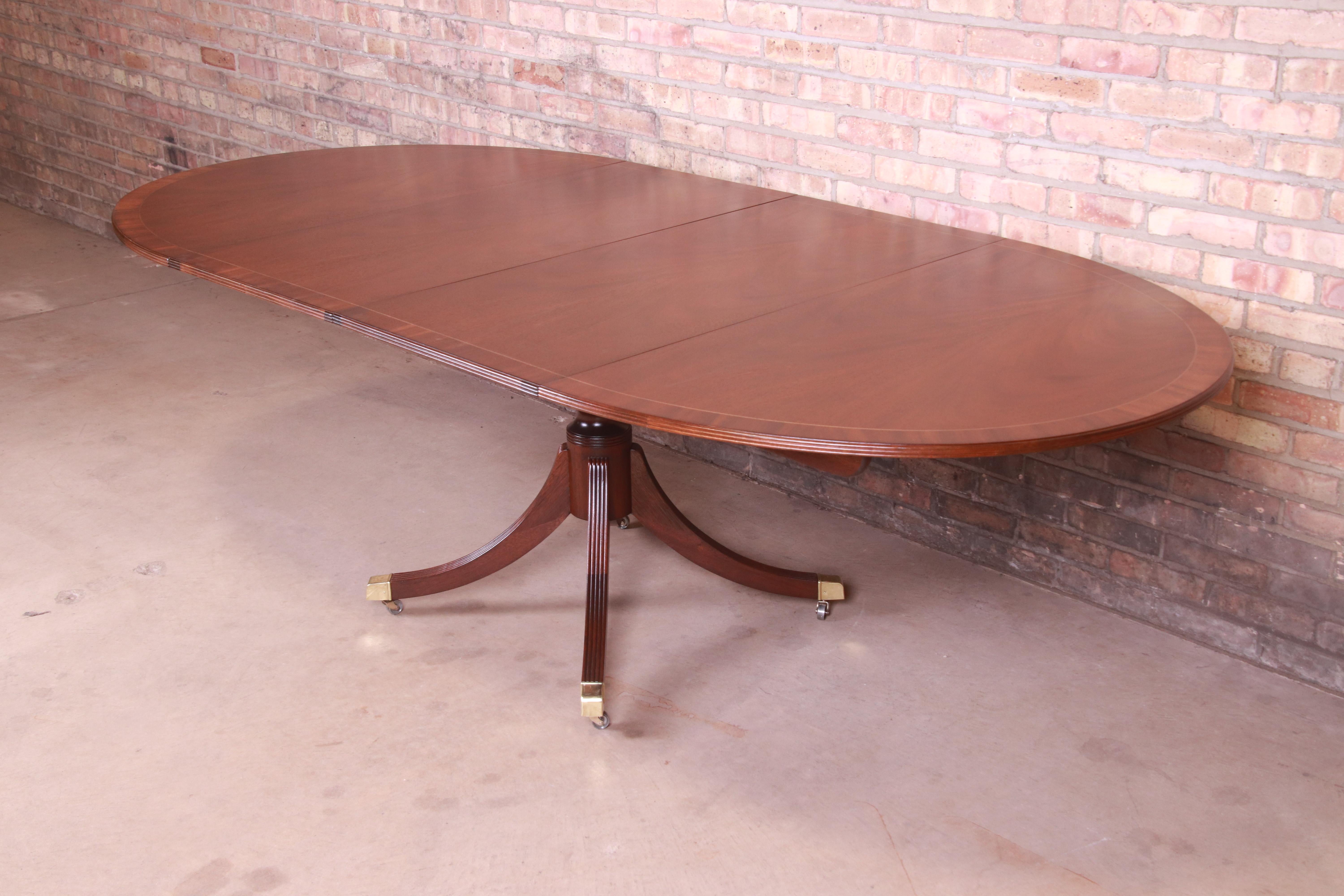 American Baker Furniture Georgian Mahogany Pedestal Extension Dining Table, Refinished