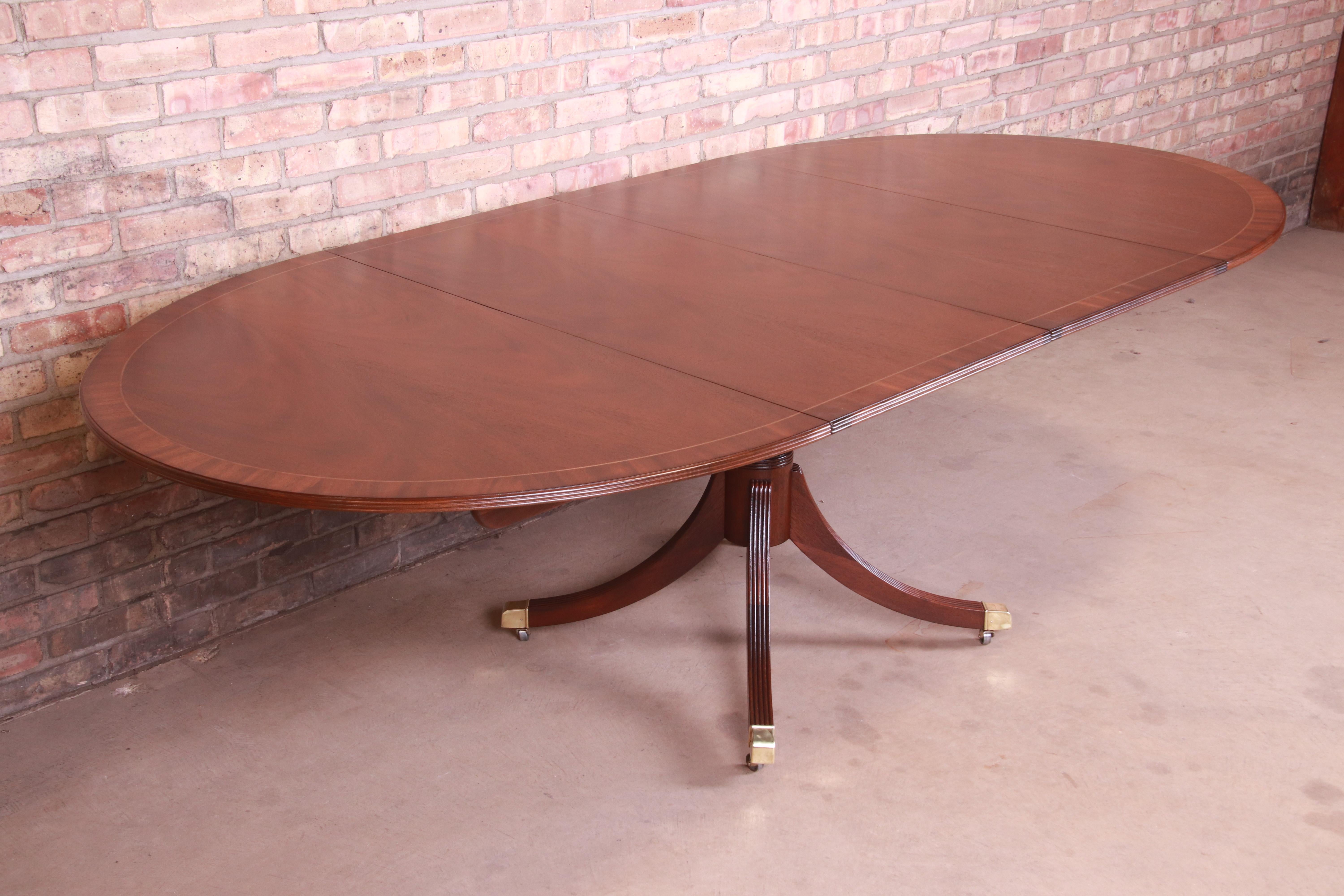 20th Century Baker Furniture Georgian Mahogany Pedestal Extension Dining Table, Refinished