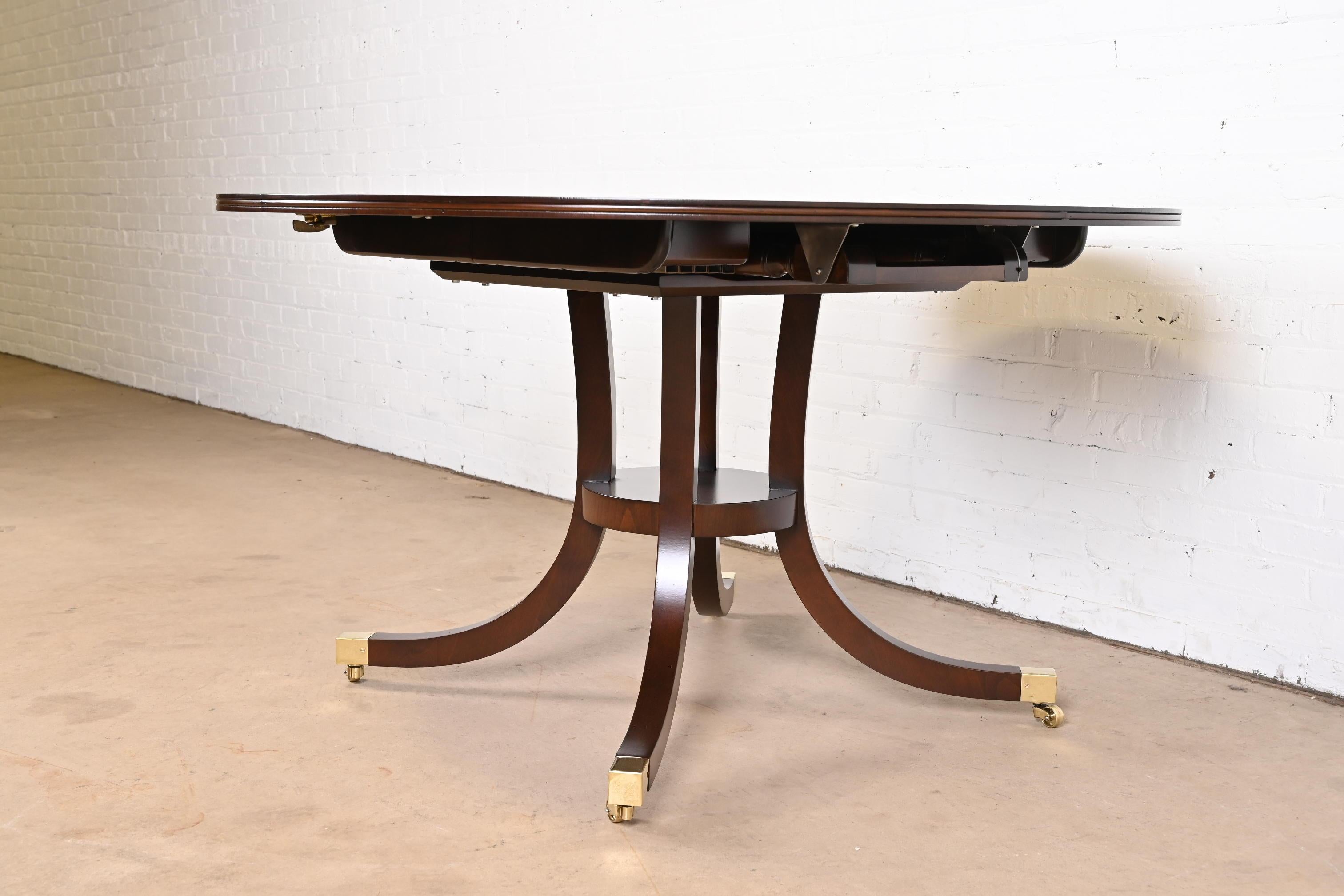Late 20th Century Baker Furniture Georgian Mahogany Pedestal Extension Dining Table, Refinished