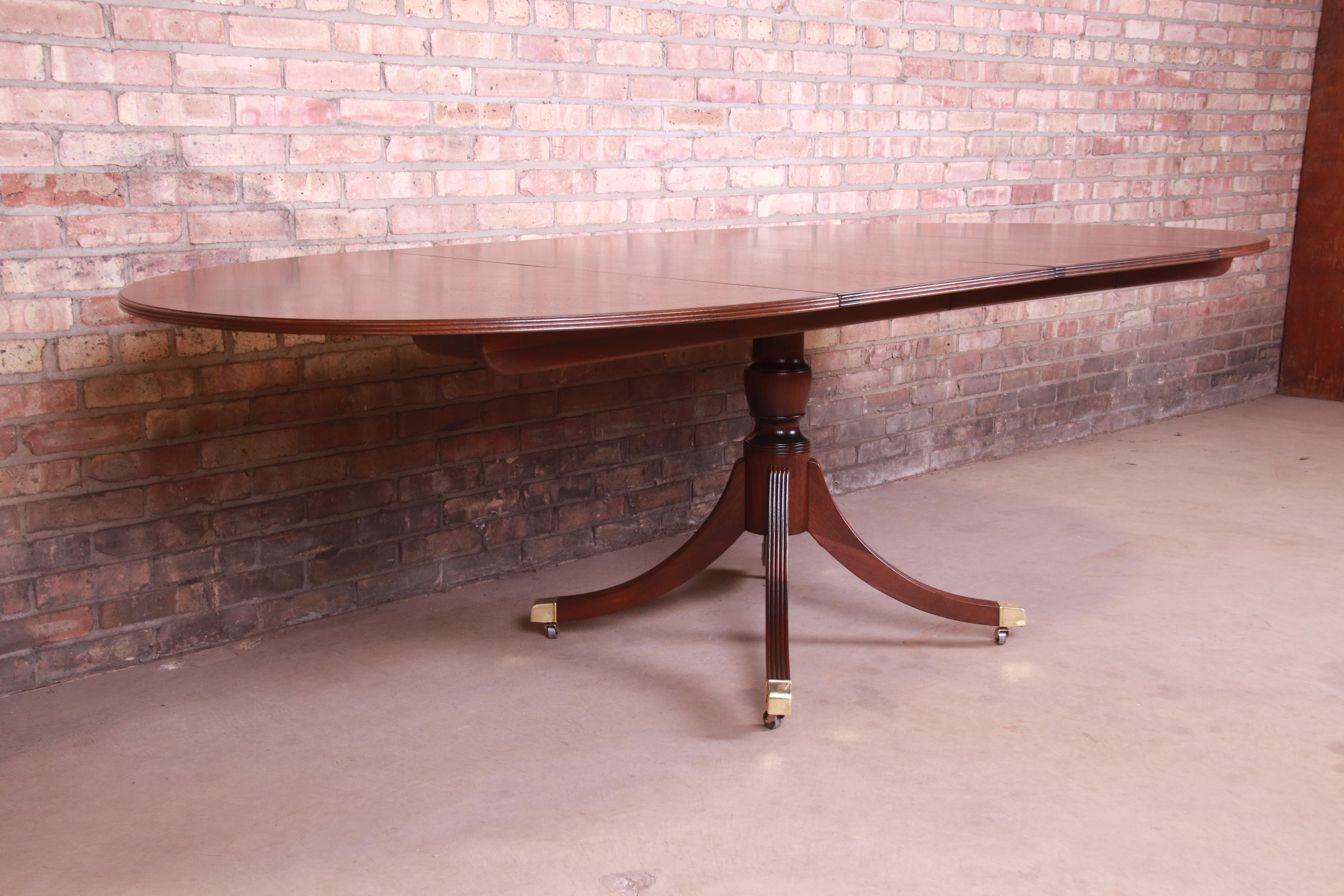 Brass Baker Furniture Georgian Mahogany Pedestal Extension Dining Table, Refinished