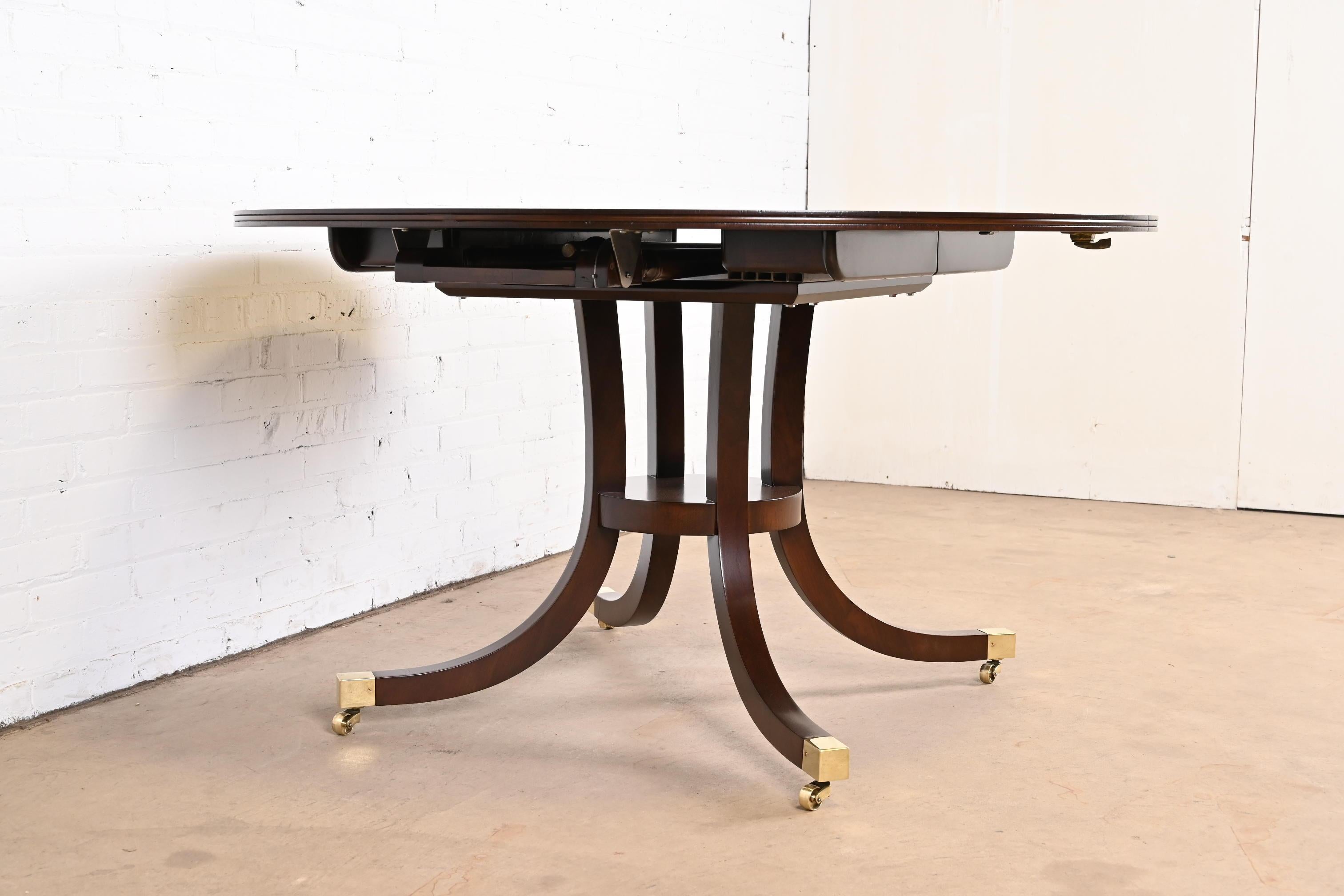 Brass Baker Furniture Georgian Mahogany Pedestal Extension Dining Table, Refinished