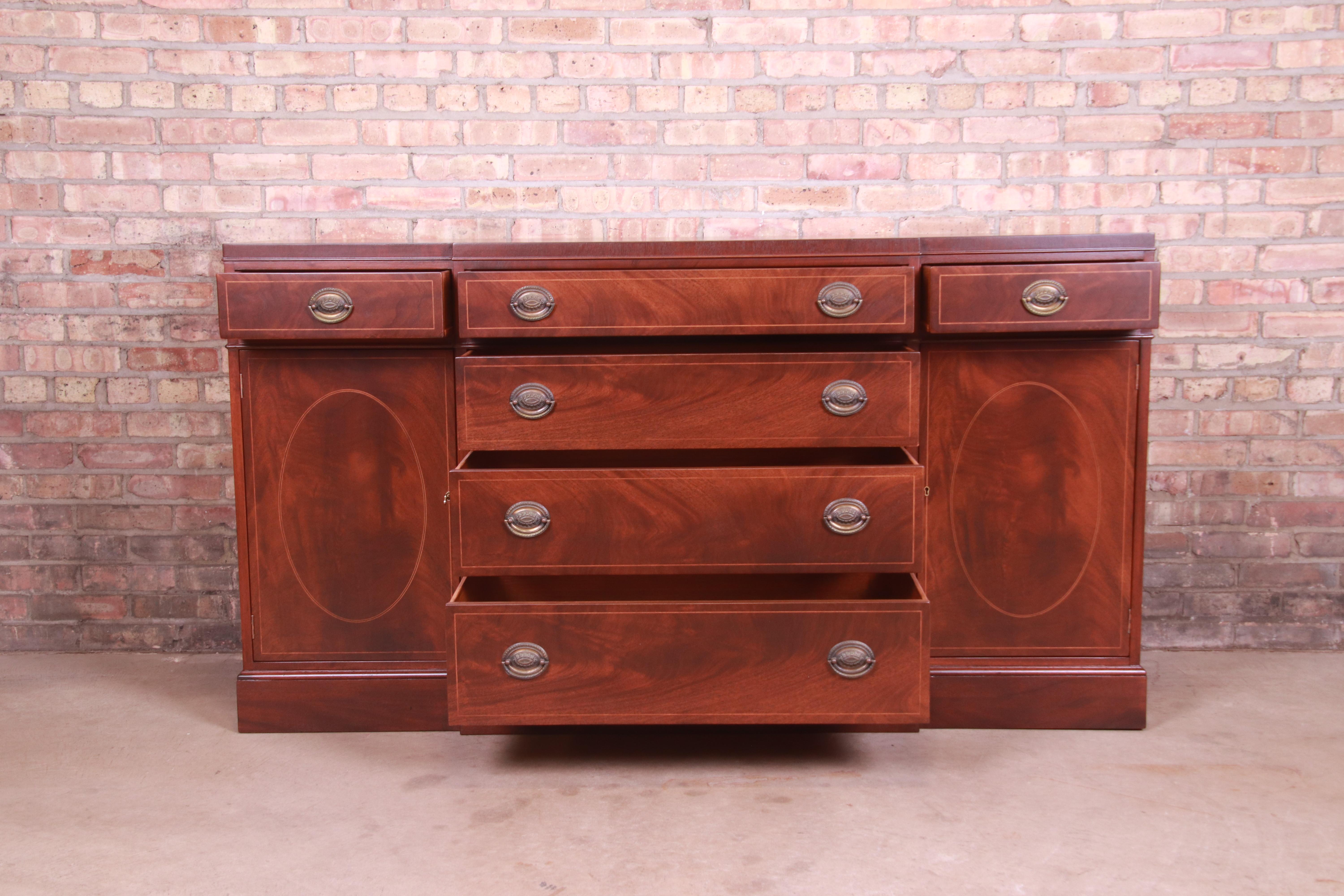 20th Century Baker Furniture Georgian Mahogany Sideboard Credenza or Bar Cabinet, Refinished For Sale