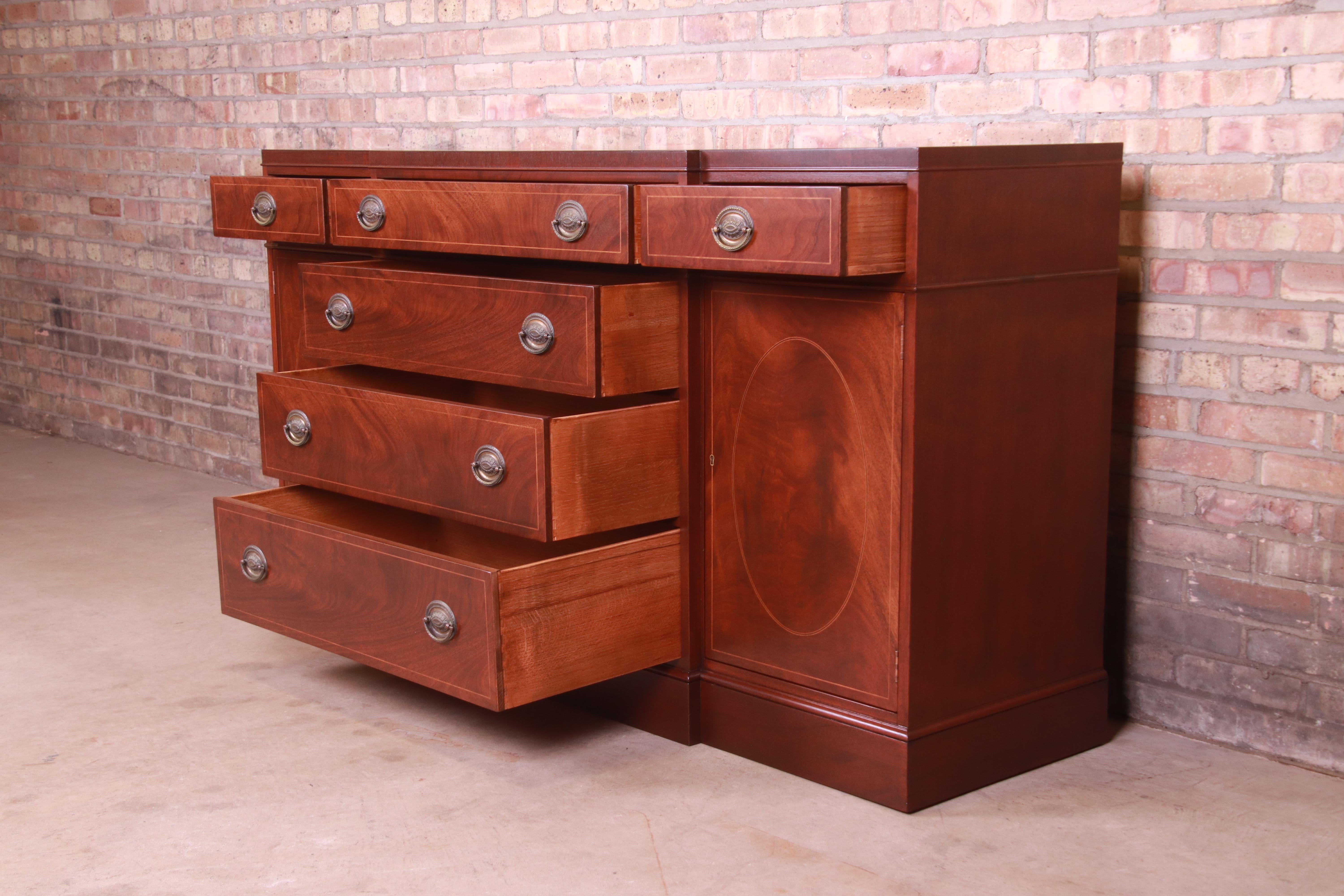 Brass Baker Furniture Georgian Mahogany Sideboard Credenza or Bar Cabinet, Refinished For Sale