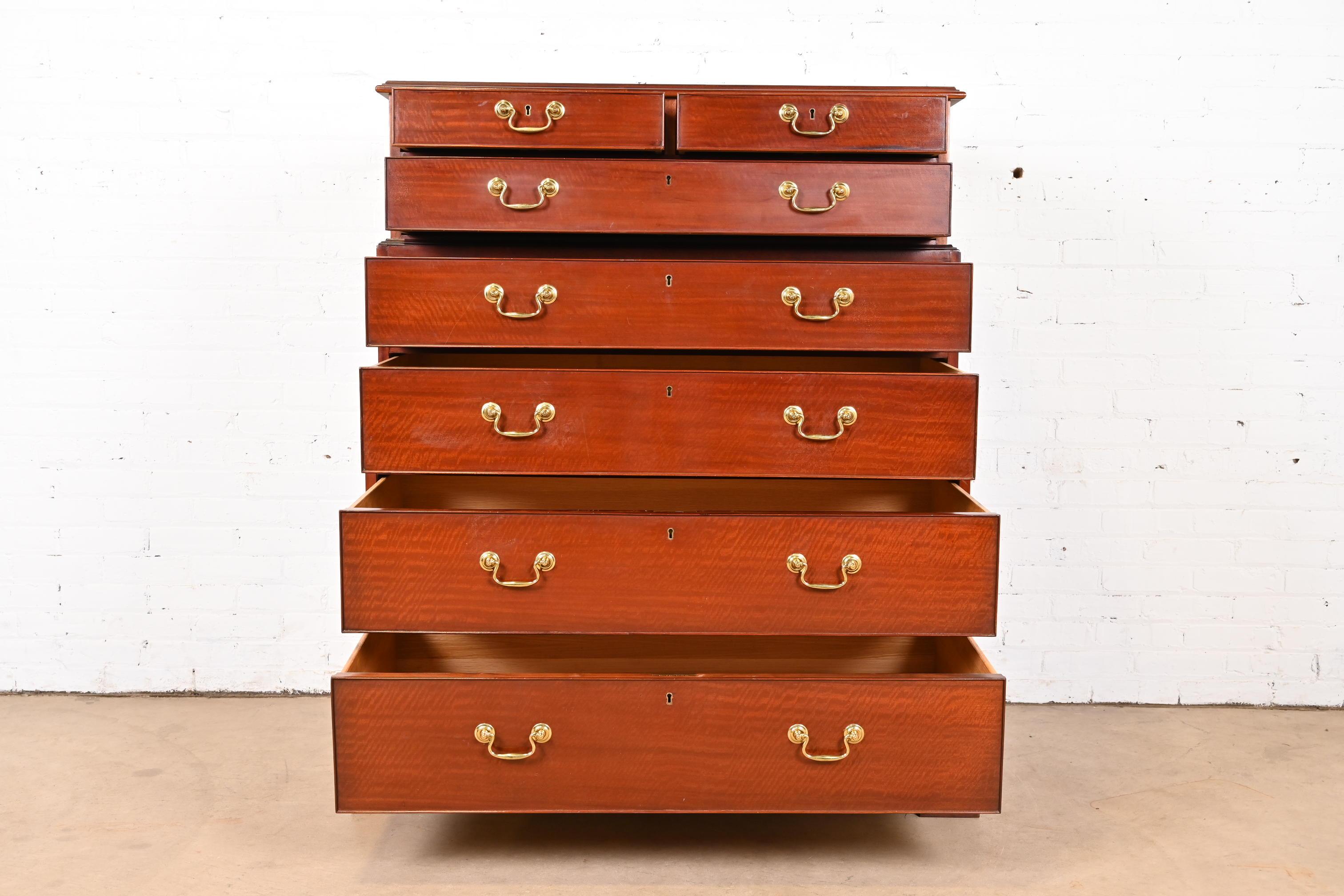 Baker Furniture Georgian Mahogany Triple Chest-On-Chest Highboy Dresser In Good Condition In South Bend, IN