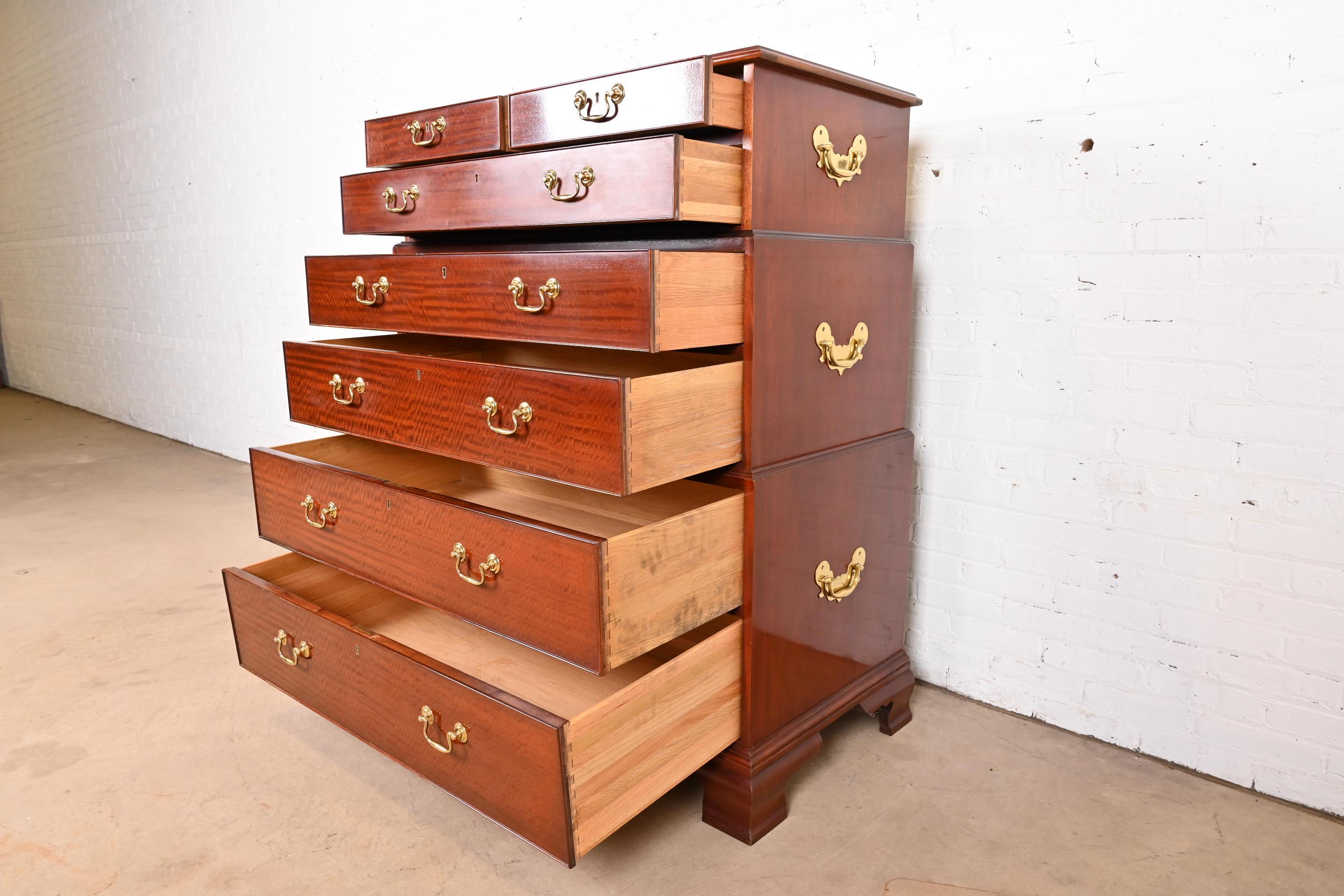 Late 20th Century Baker Furniture Georgian Mahogany Triple Chest-On-Chest Highboy Dresser