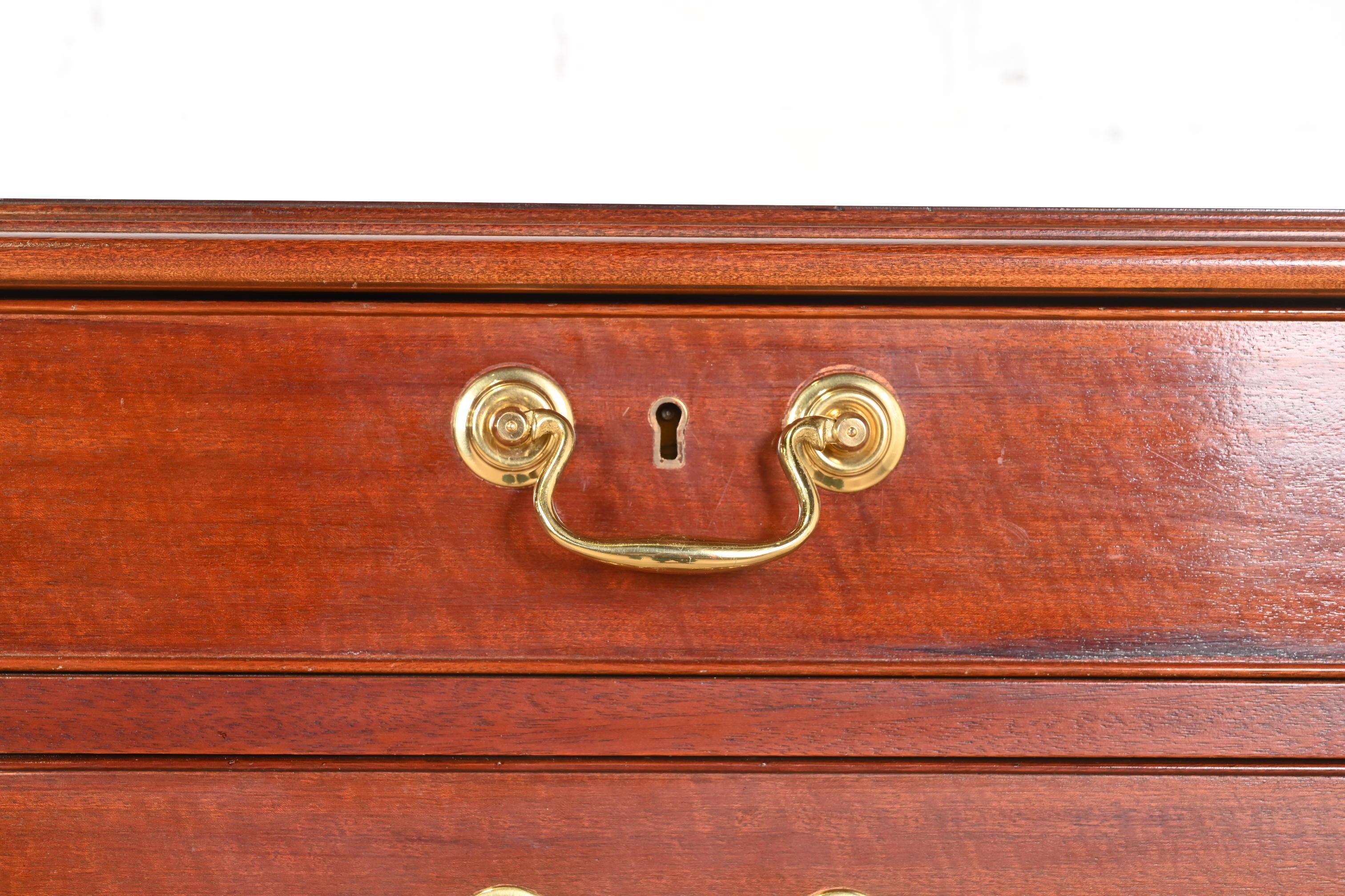 Brass Baker Furniture Georgian Mahogany Triple Chest-On-Chest Highboy Dresser