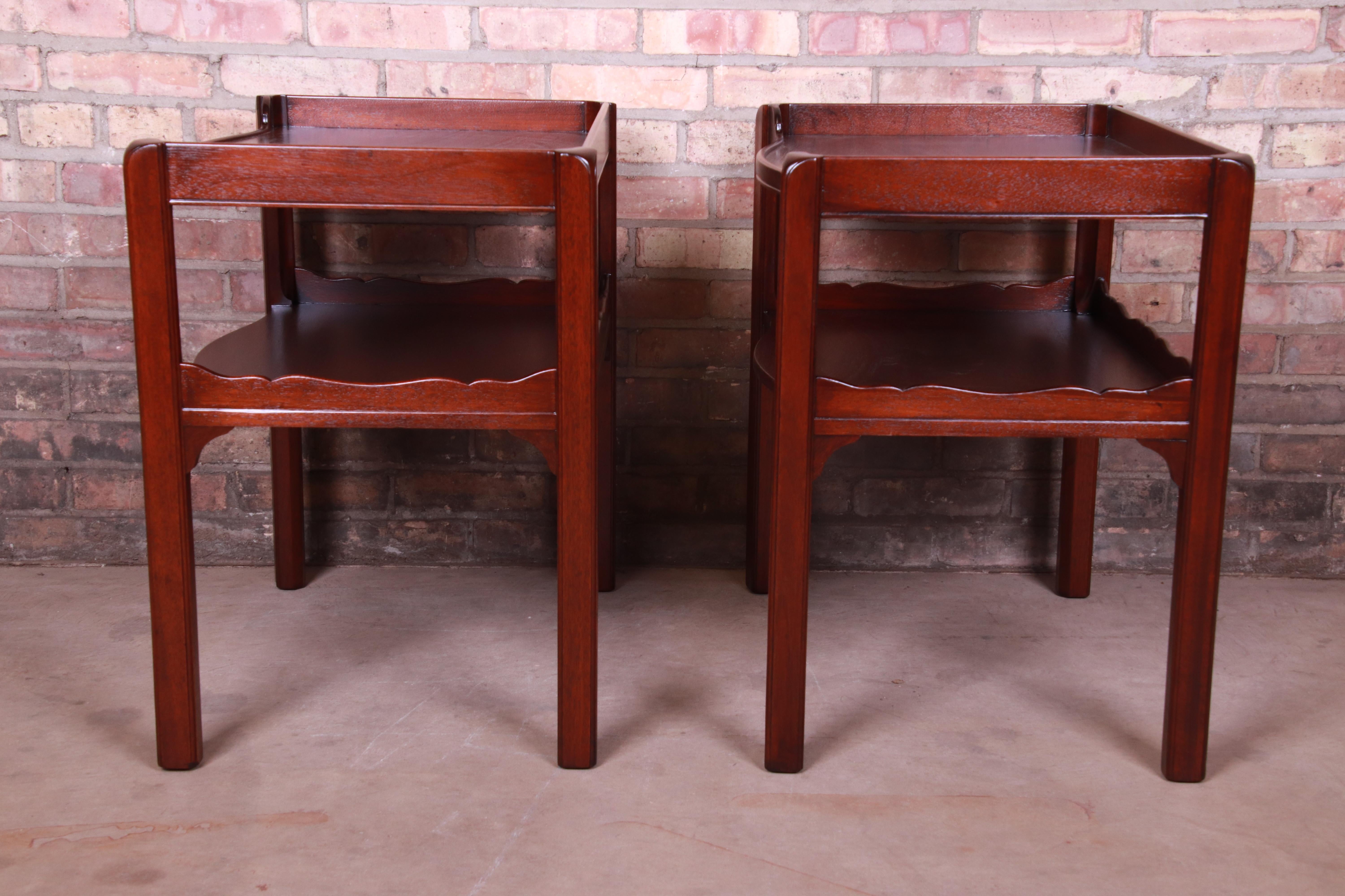 Baker Furniture Georgian Mahogany Two-Tier Nightstands or End Tables, Restored 5