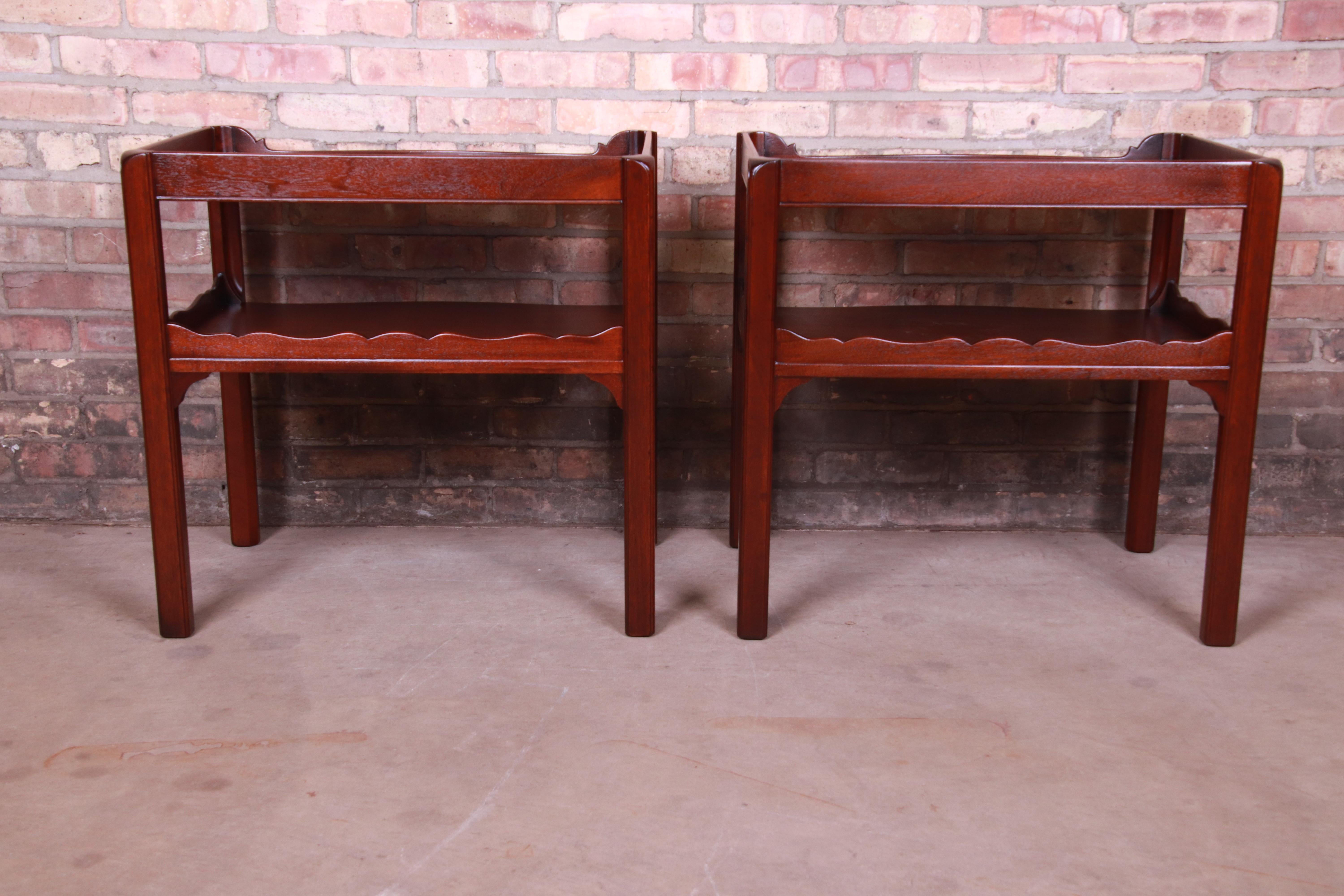 Baker Furniture Georgian Mahogany Two-Tier Nightstands or End Tables, Restored 6