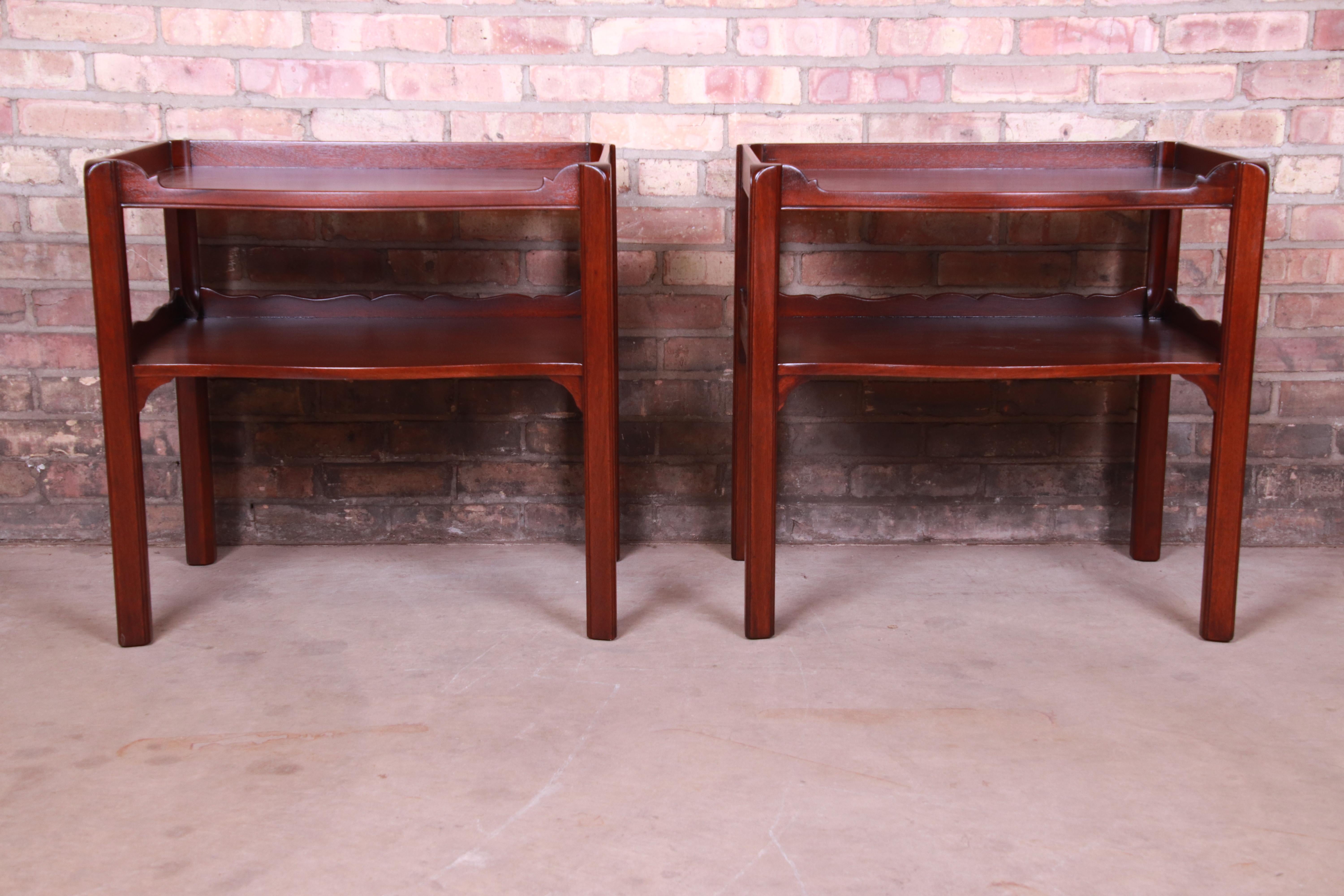 American Baker Furniture Georgian Mahogany Two-Tier Nightstands or End Tables, Restored