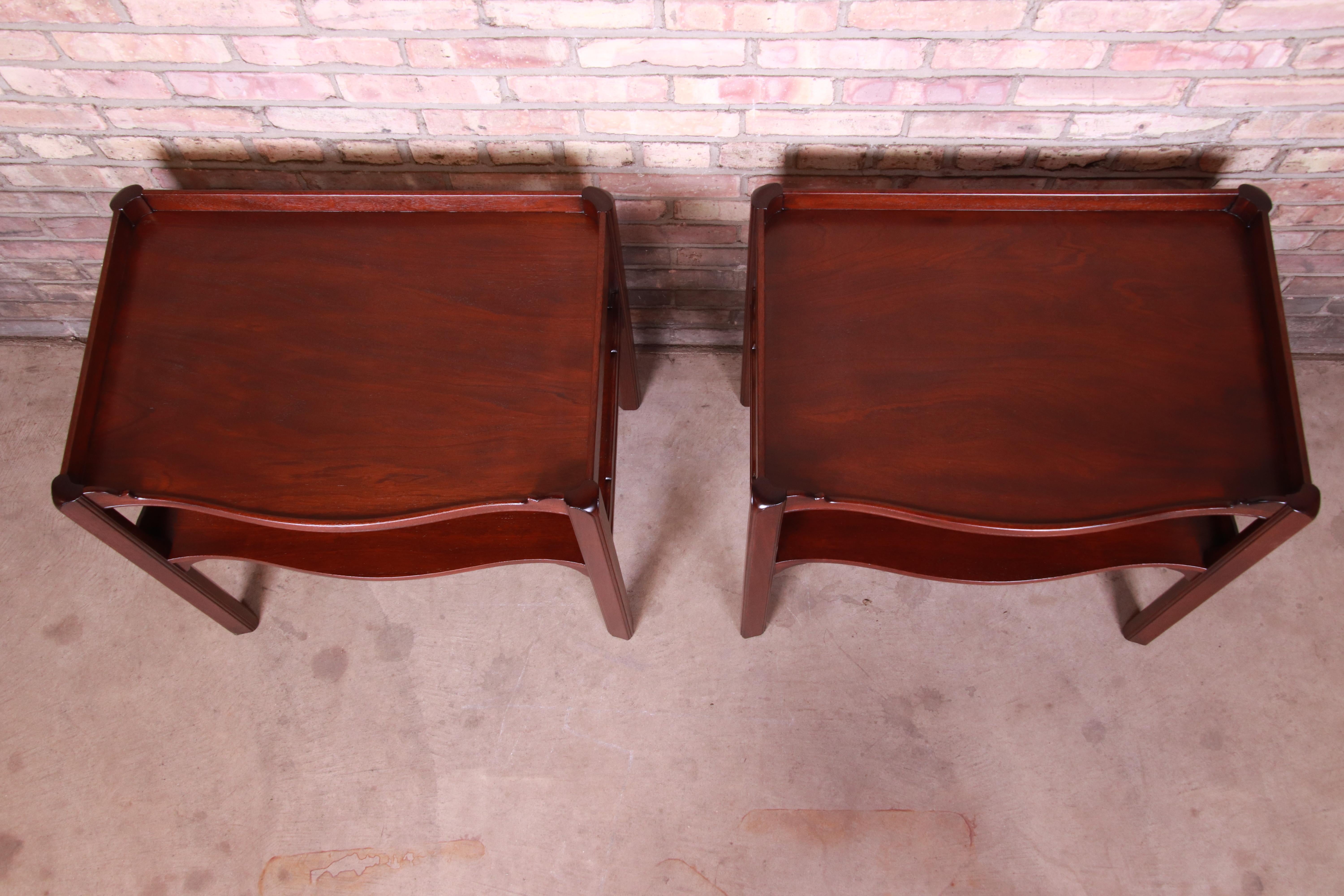 Baker Furniture Georgian Mahogany Two-Tier Nightstands or End Tables, Restored 2
