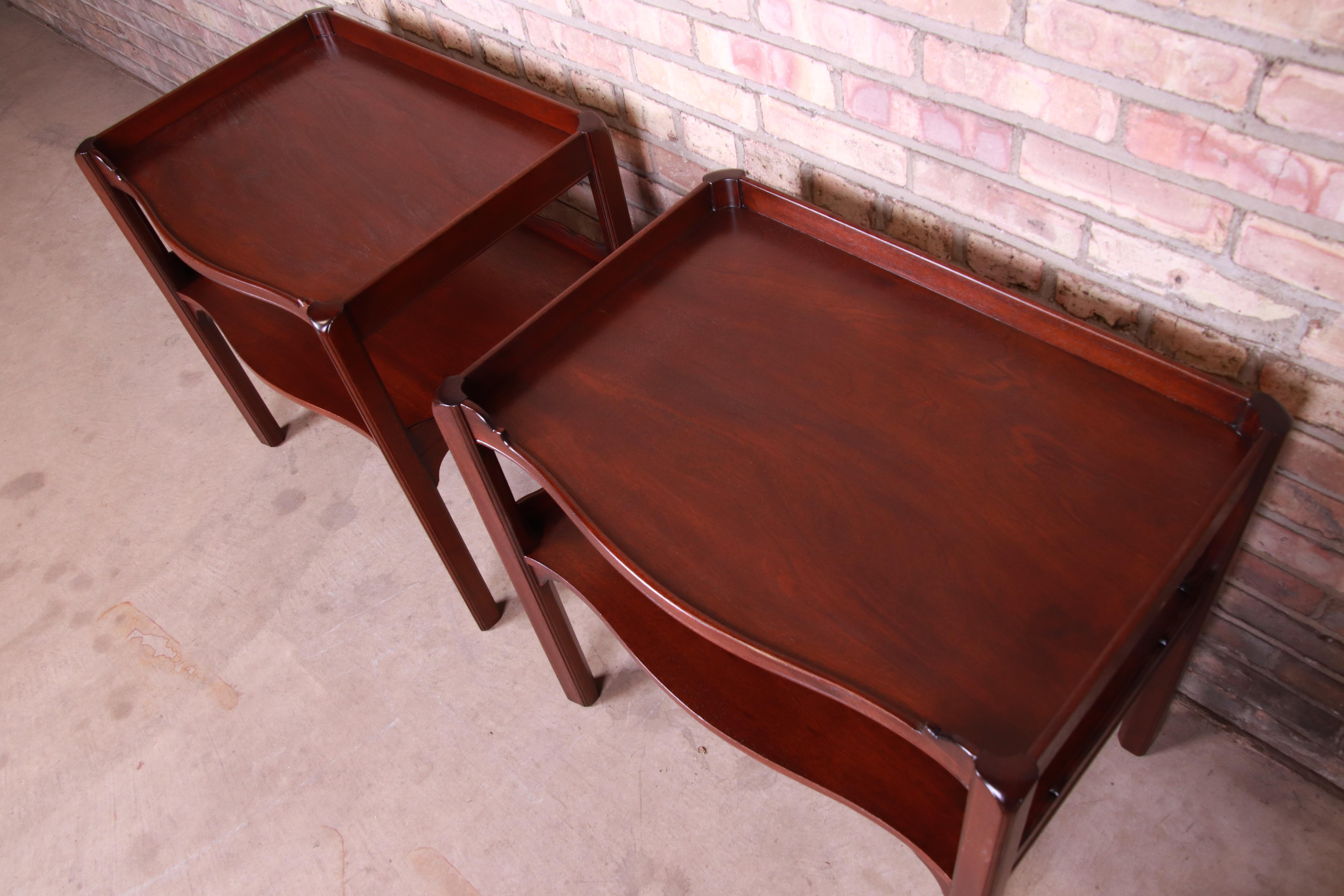 Baker Furniture Georgian Mahogany Two-Tier Nightstands or End Tables, Restored 3