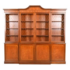 Baker Furniture Georgian Monumental Carved Cherry Wood Breakfront Bookcase