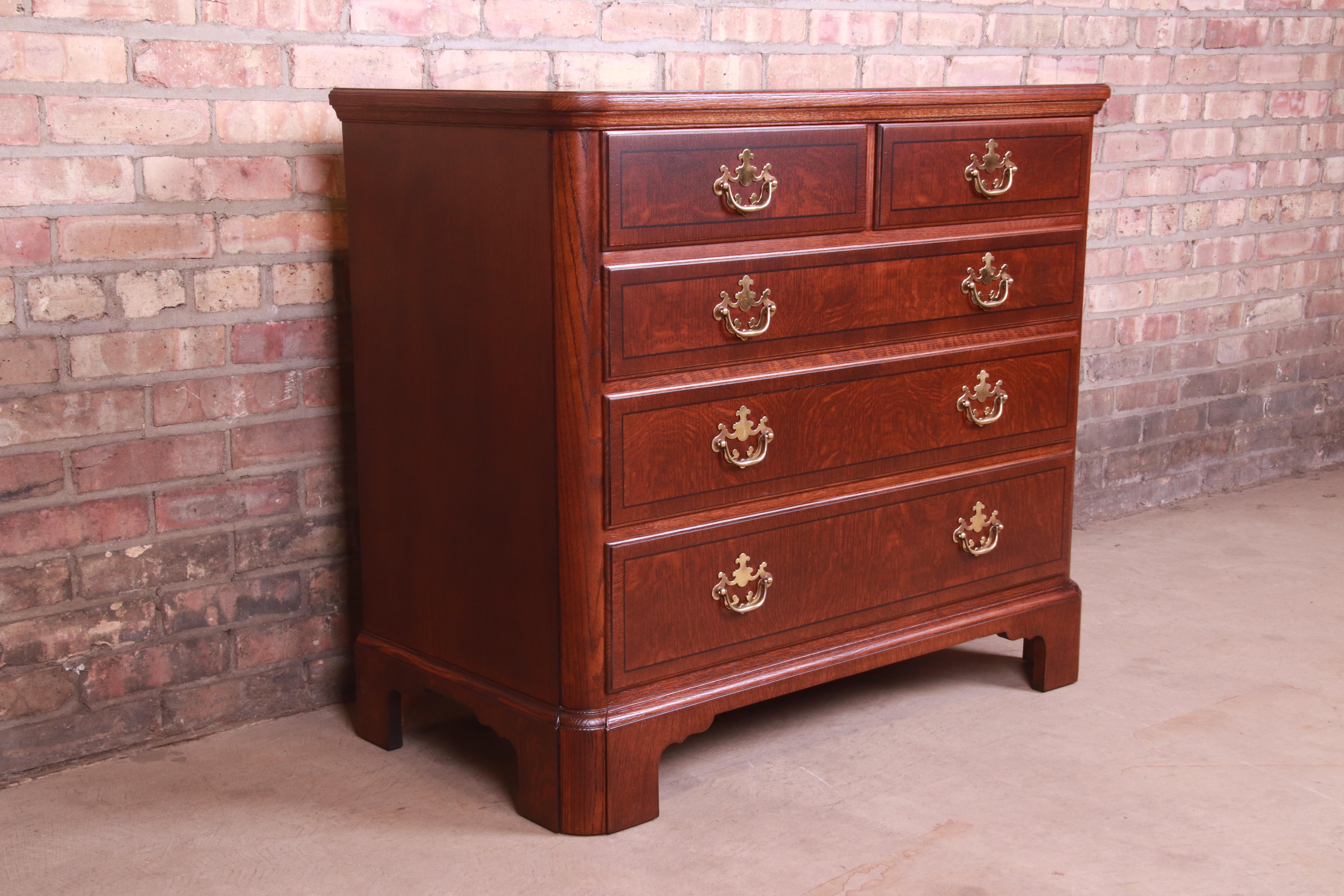 Baker Furniture Georgian Oak Bachelor Chest, Newly Refinished In Good Condition In South Bend, IN