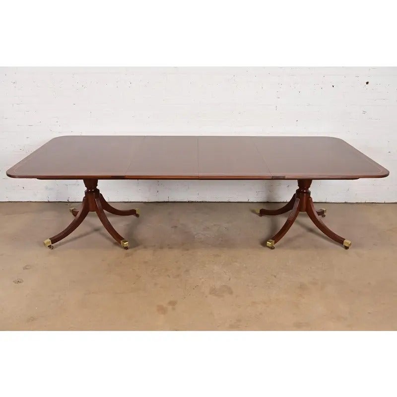 Baker Furniture Georgian Pedestal Extension Dining Table, Newly Refinished