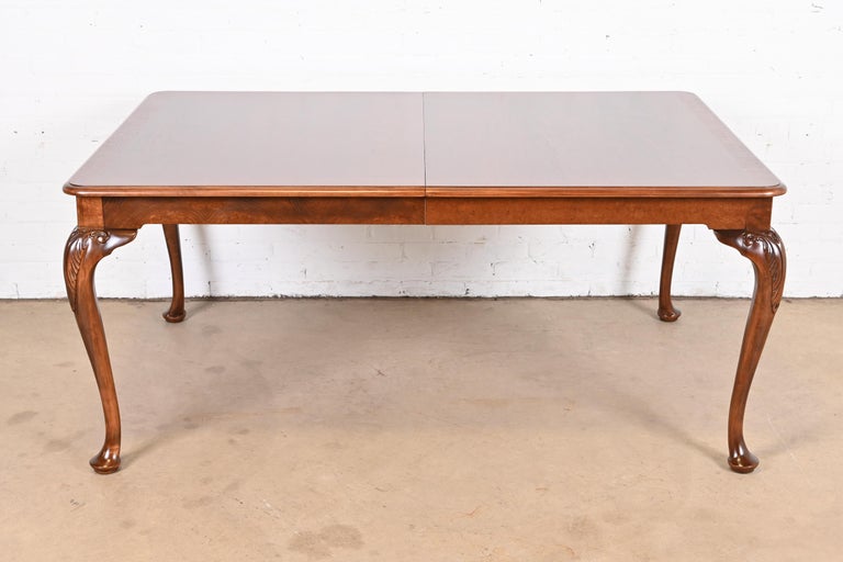 Baker Furniture Queen Anne Walnut and Burl Dining Table