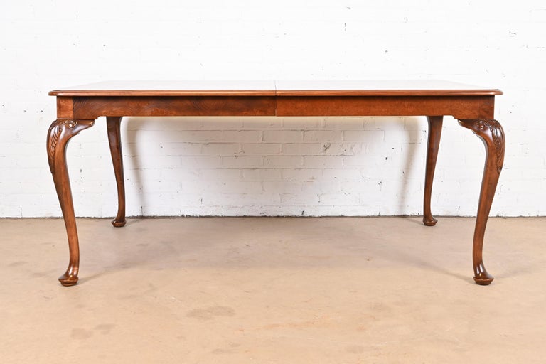 Baker Furniture Queen Anne Walnut and Burl Dining Table