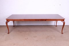Baker Furniture Georgian Queen Anne Walnut and Burl Dining Table, Refinished