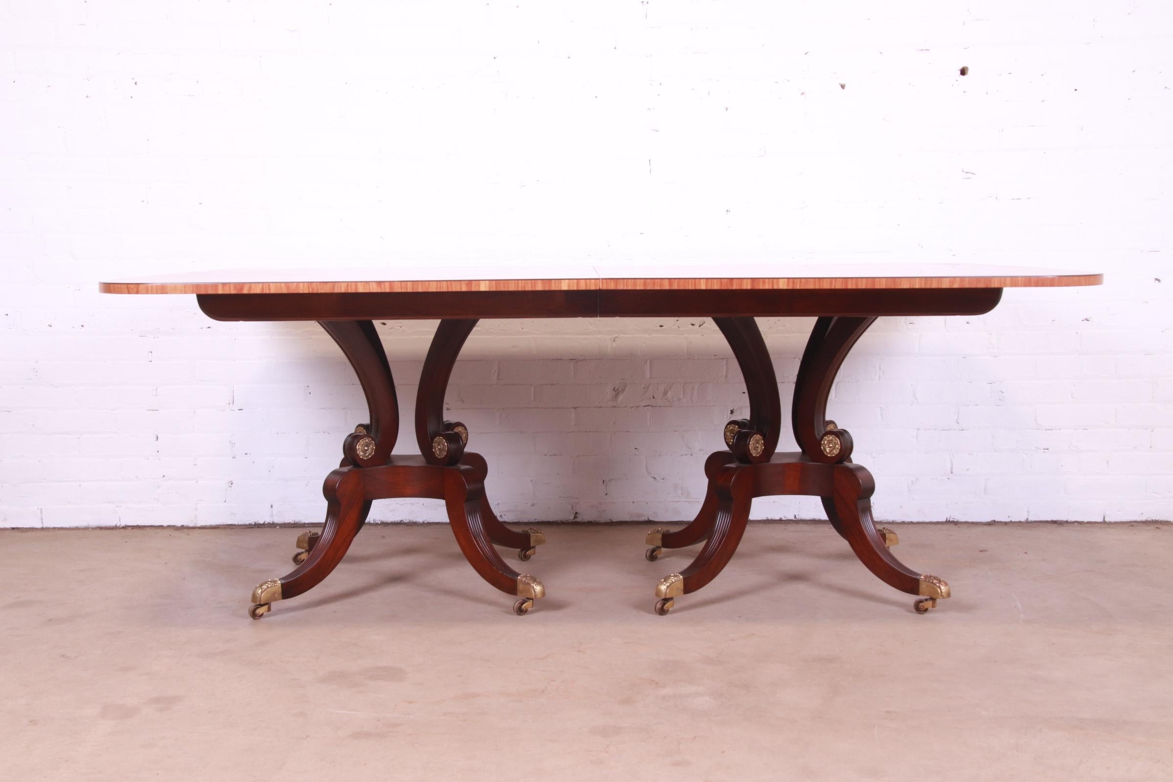 Baker Furniture Georgian Satinwood and Mahogany Double Pedestal Dining Table 4