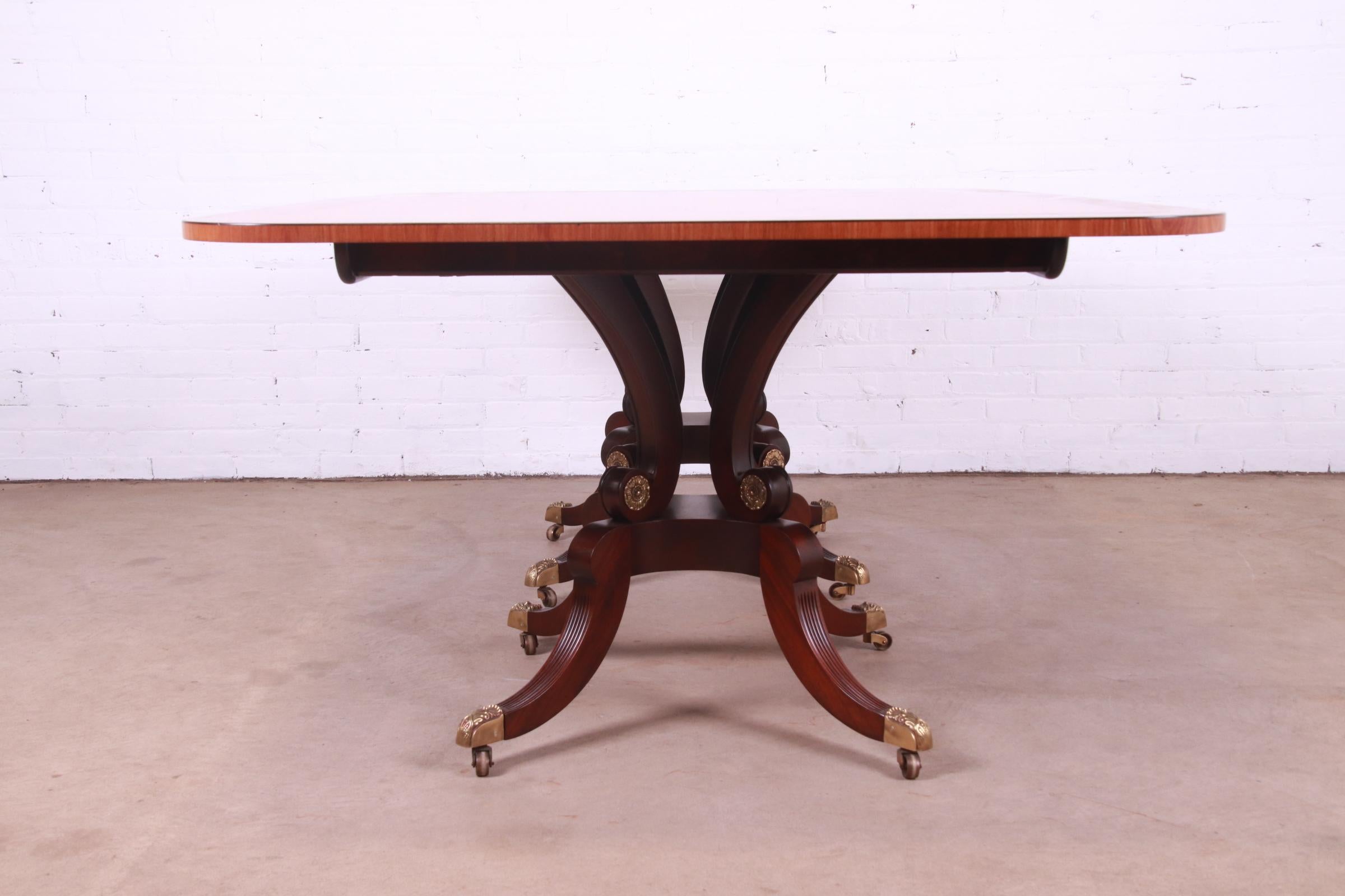 Baker Furniture Georgian Satinwood and Mahogany Double Pedestal Dining Table 10