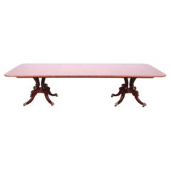 Baker Furniture Georgian Satinwood and Mahogany Double Pedestal Dining Table