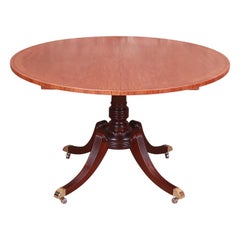 Baker Furniture Georgian Satinwood and Mahogany Pedestal Extension Dining Table