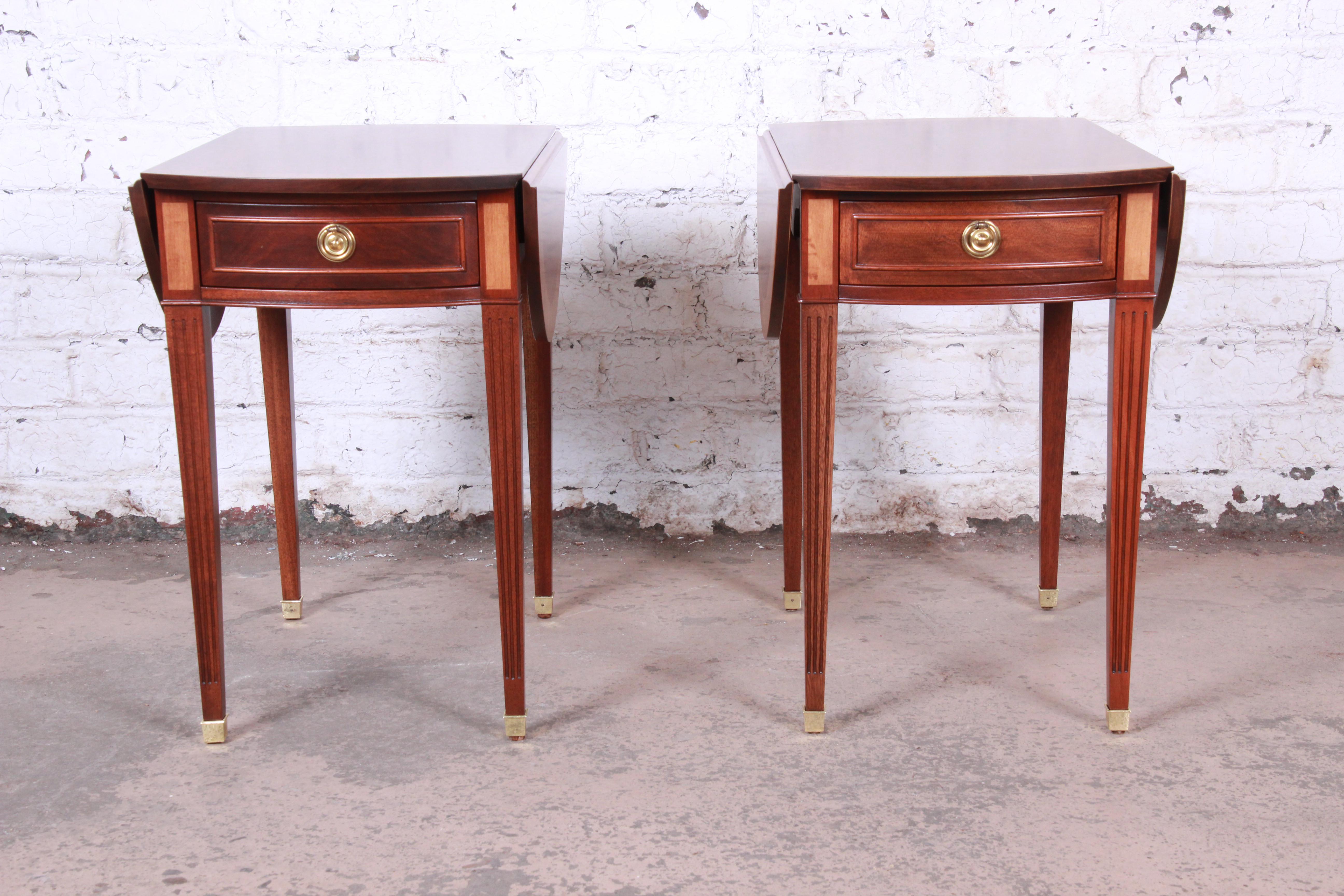 American Baker Furniture Georgian Style Banded Mahogany Pembroke Side Tables, Pair