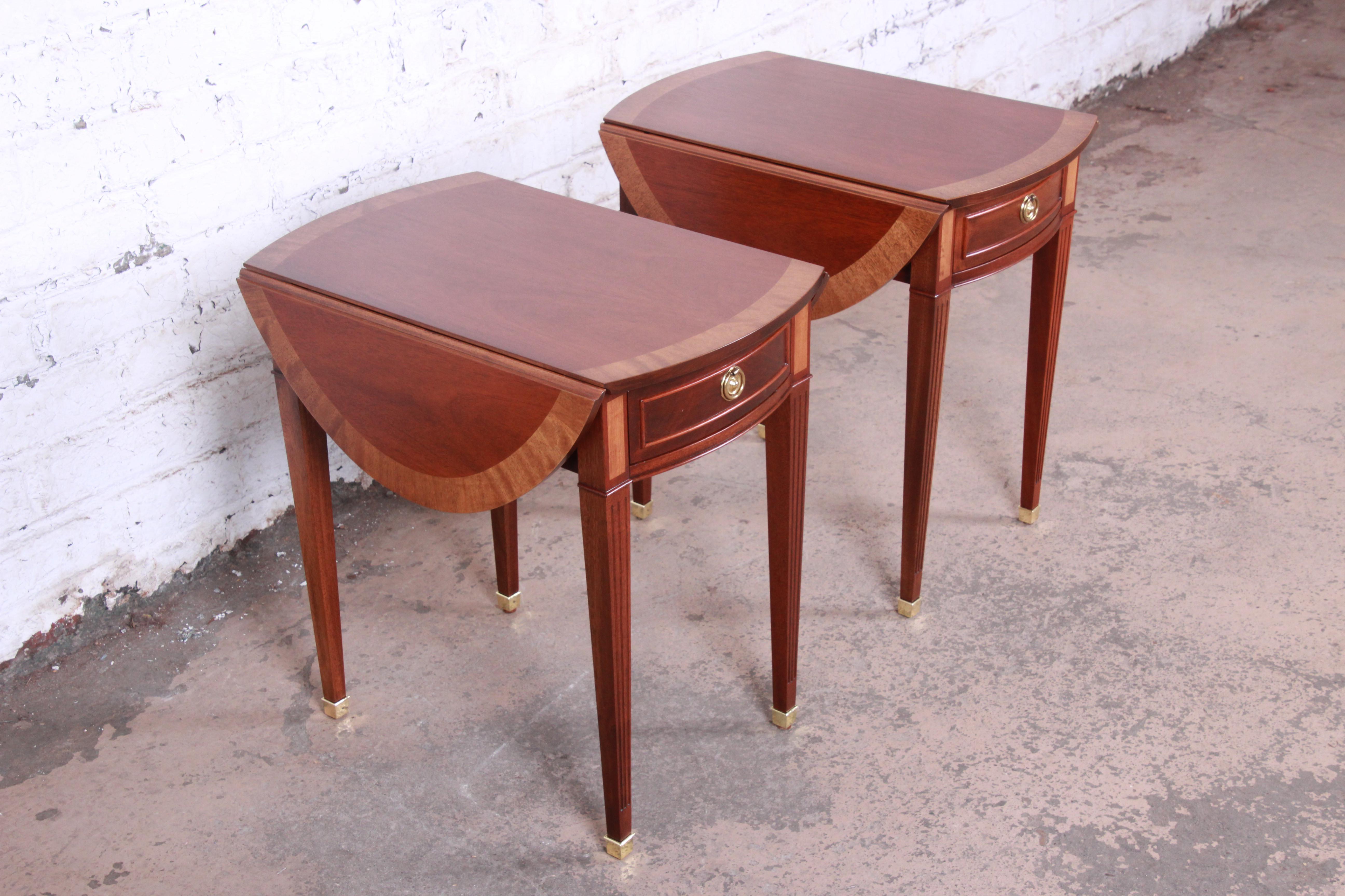 Baker Furniture Georgian Style Banded Mahogany Pembroke Side Tables, Pair In Good Condition In South Bend, IN
