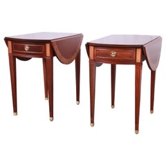 Vintage Baker Furniture Georgian Style Banded Mahogany Pembroke Side Tables, Pair