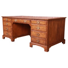 Baker Furniture Georgian Walnut Leather Top Executive Desk, 1950s