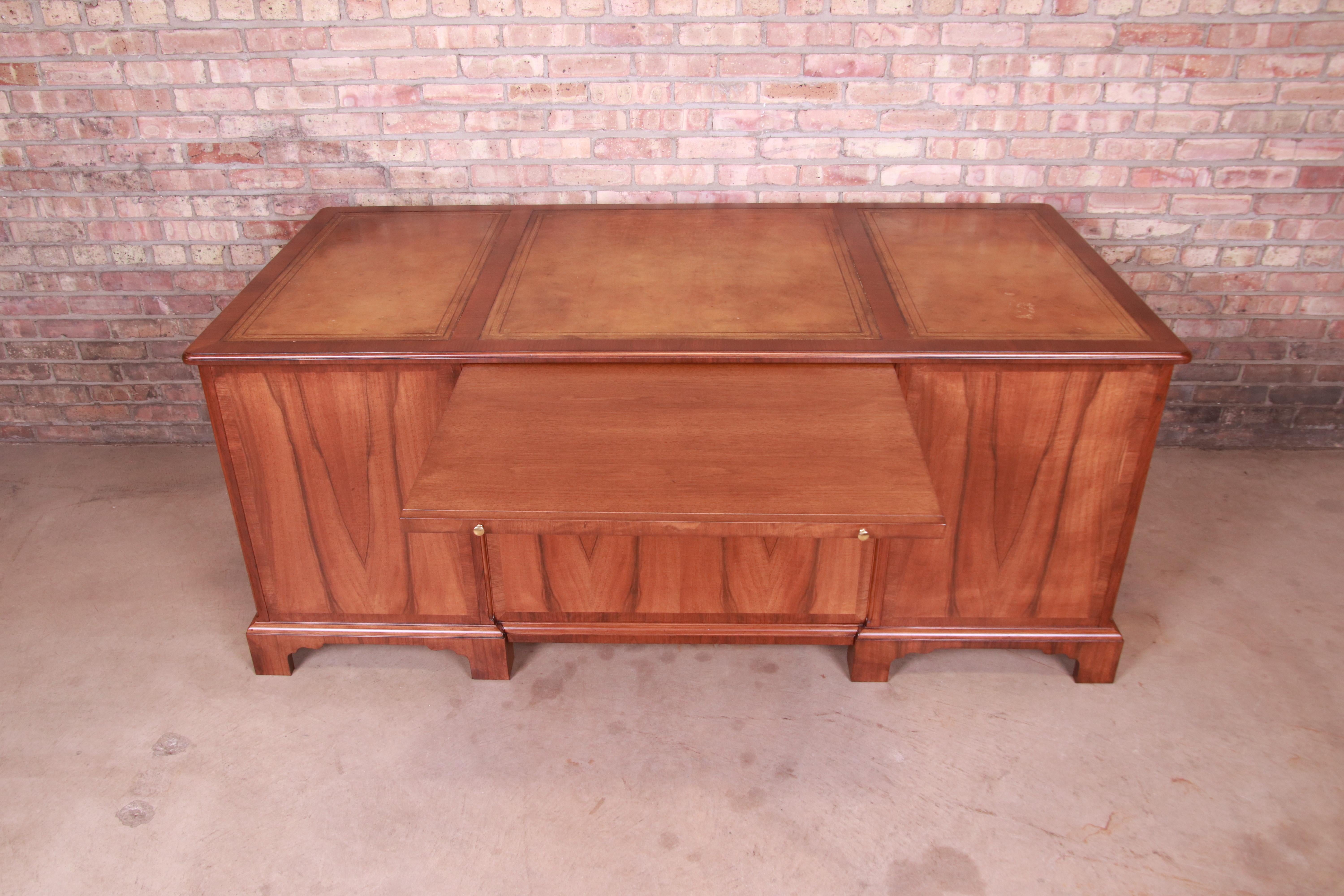 Baker Furniture Georgian Walnut Leather Top Executive Desk, Newly Refinished For Sale 8