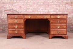 Baker Furniture Georgian Walnut Leather Top Executive Desk, Newly Refinished