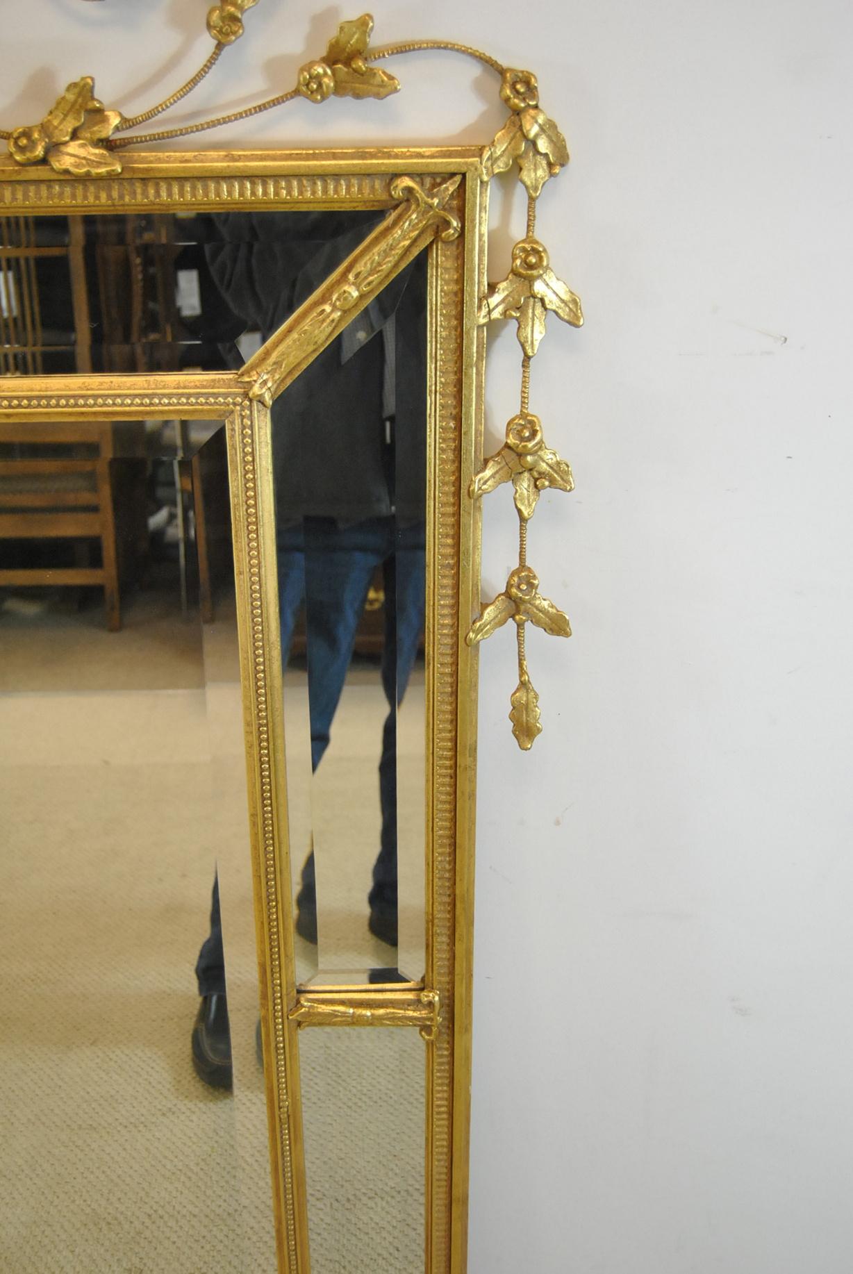 Baker Furniture Giltwood and Gesso Decorative Beveled Wall Mirror at