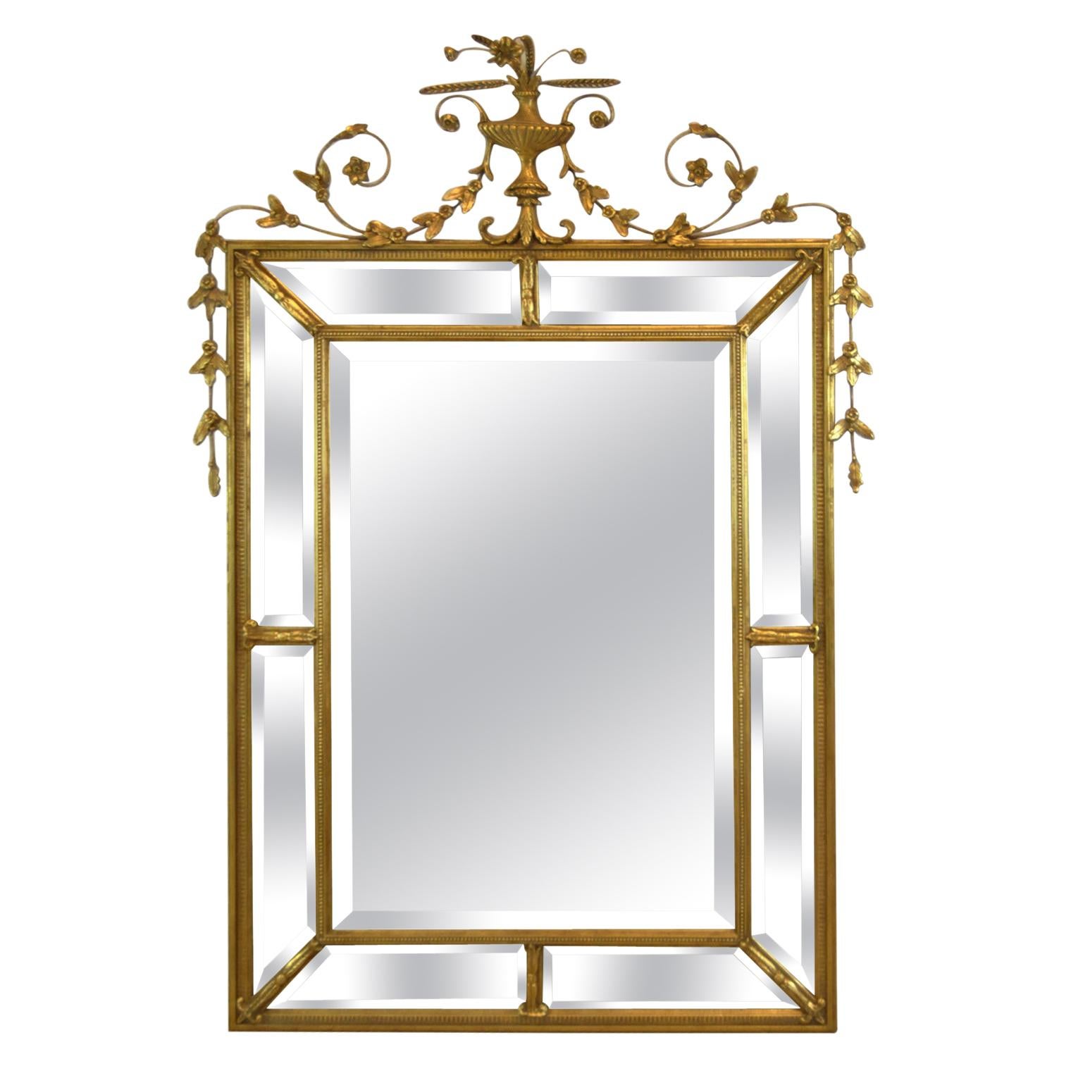 Baker Furniture Giltwood and Gesso Decorative Beveled Wall Mirror