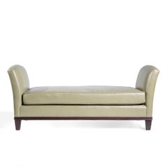 Baker Furniture Green Leather and Mahogany Day Bed Chaise