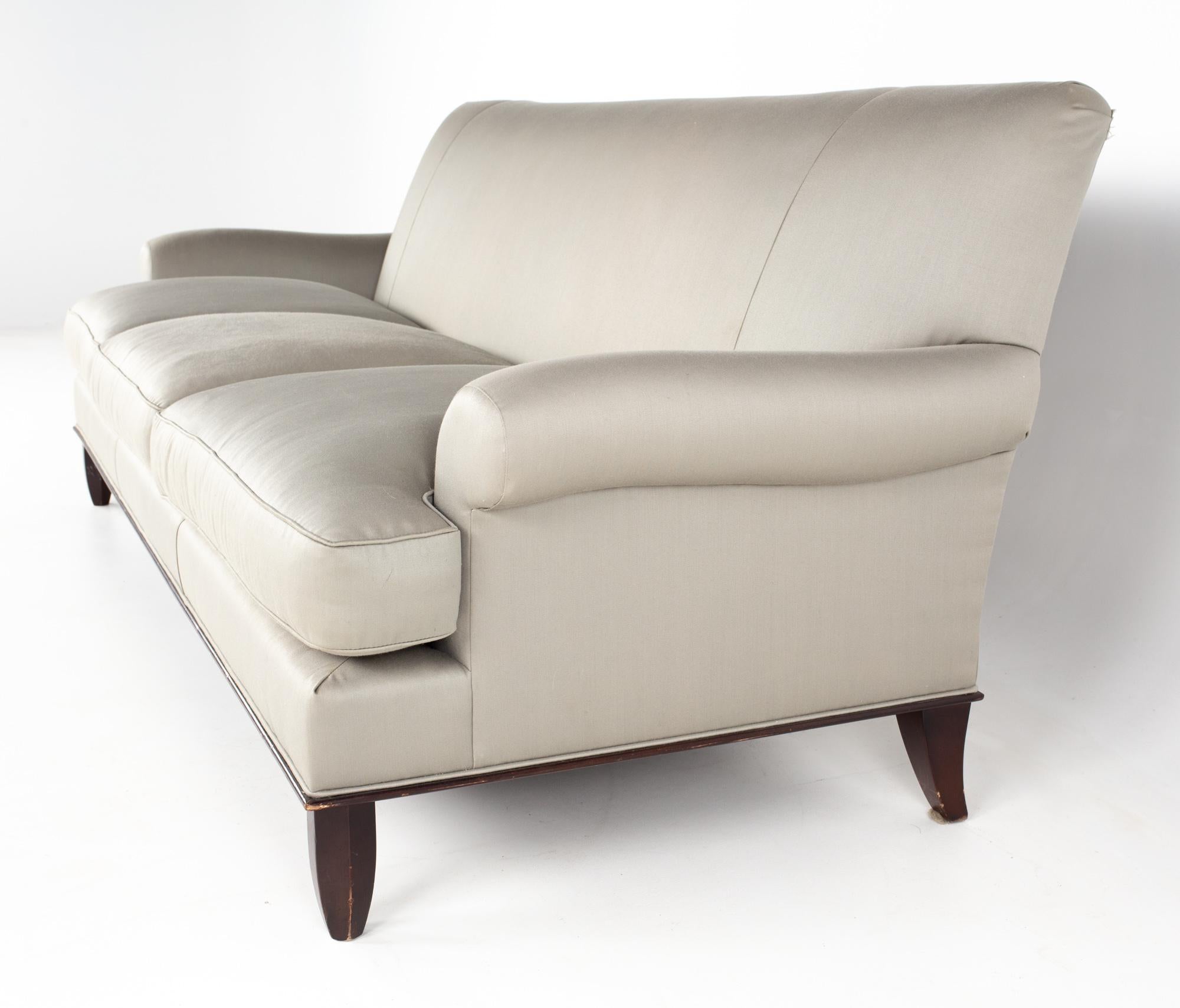 Modern Baker Furniture Grey Silk 3 Cushion Sofa