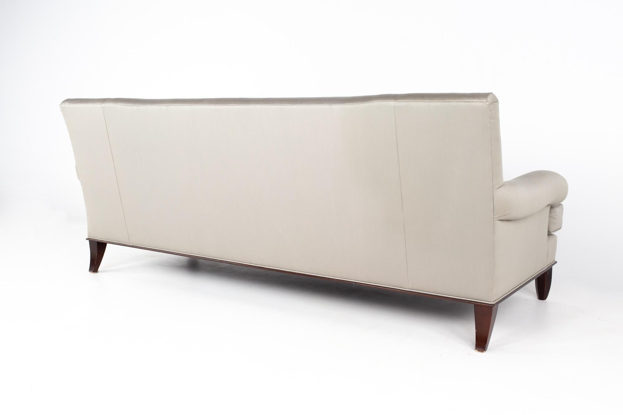 Contemporary Baker Furniture Grey Silk 3 Cushion Sofa