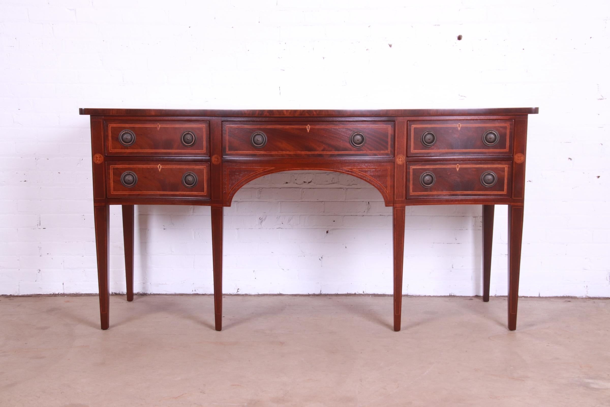 American Baker Furniture Hepplewhite Flame Mahogany and Satinwood Sideboard, Refinished For Sale