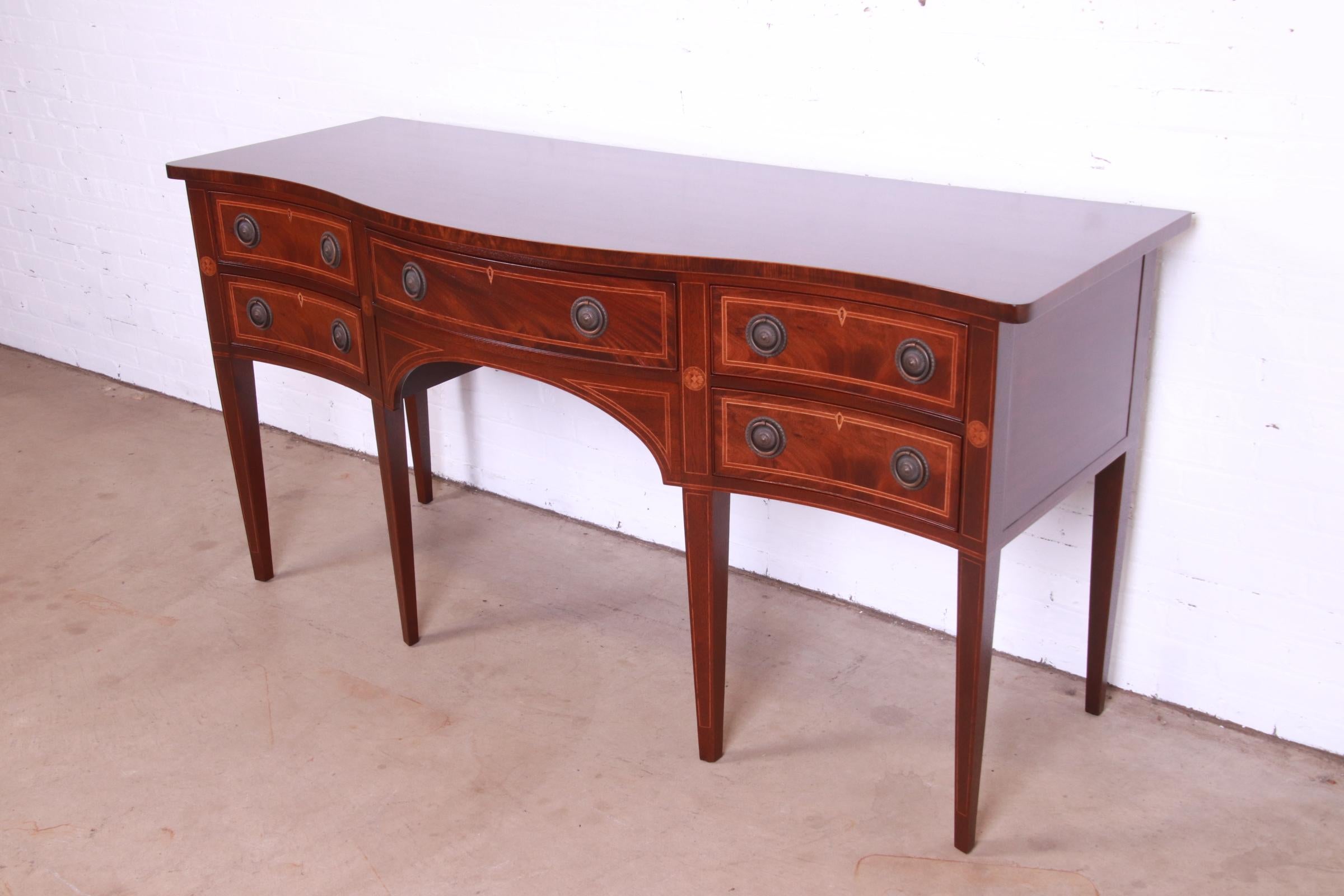 20th Century Baker Furniture Hepplewhite Flame Mahogany and Satinwood Sideboard, Refinished For Sale