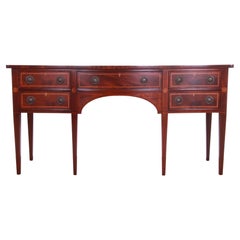 Baker Furniture Hepplewhite Flame Mahogany and Satinwood Sideboard, Refinished