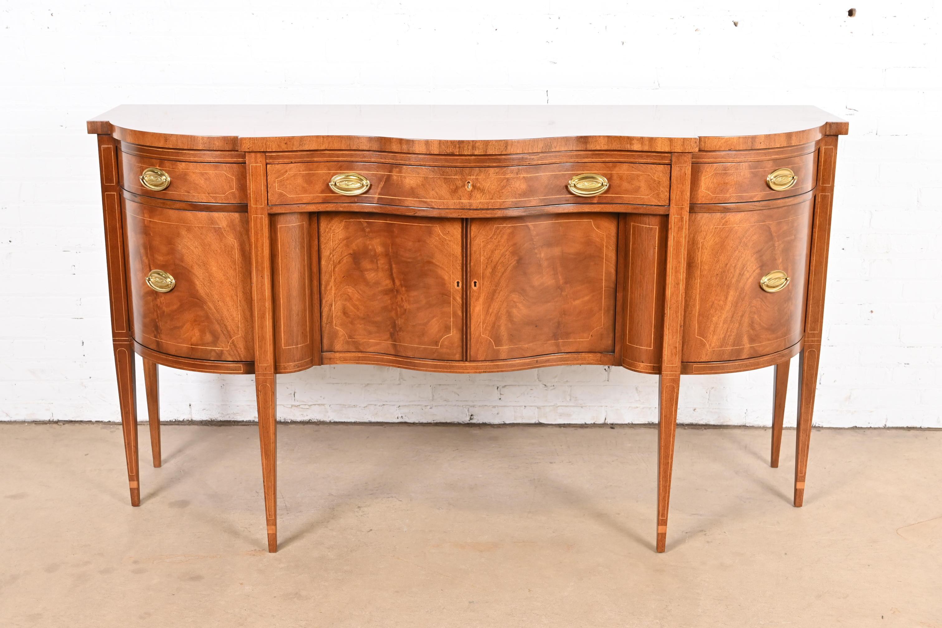 American Baker Furniture Hepplewhite Flame Mahogany Serpentine Front Sideboard Credenza