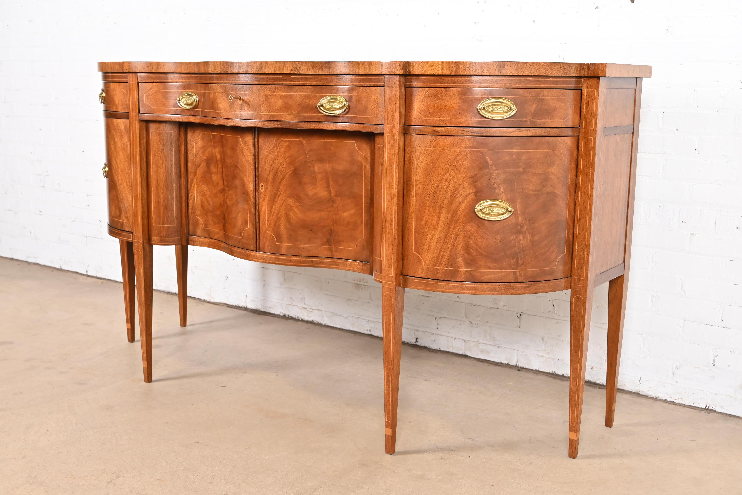Baker Furniture Hepplewhite Flame Mahogany Serpentine Front Sideboard Credenza In Good Condition In South Bend, IN