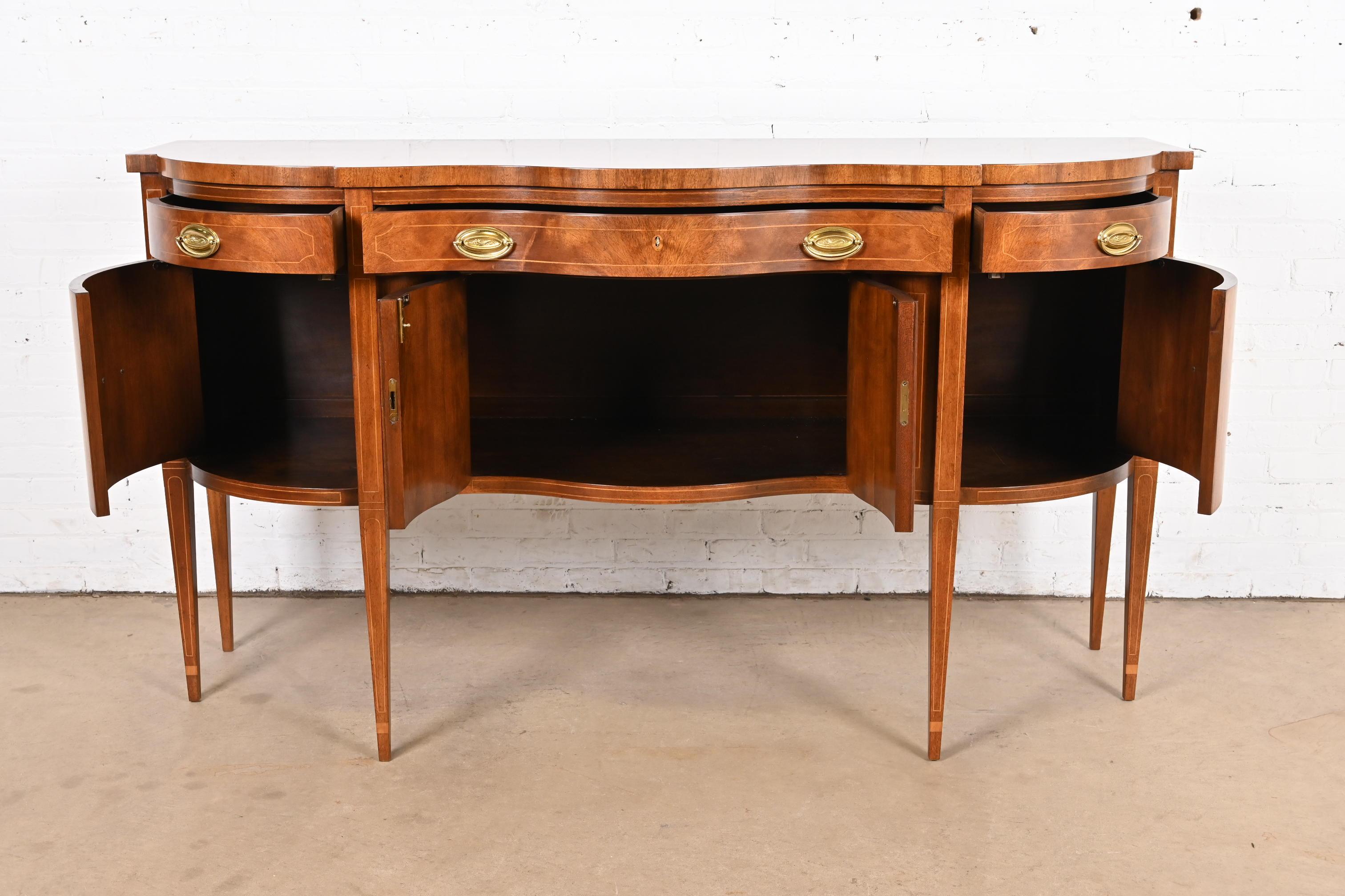 Brass Baker Furniture Hepplewhite Flame Mahogany Serpentine Front Sideboard Credenza