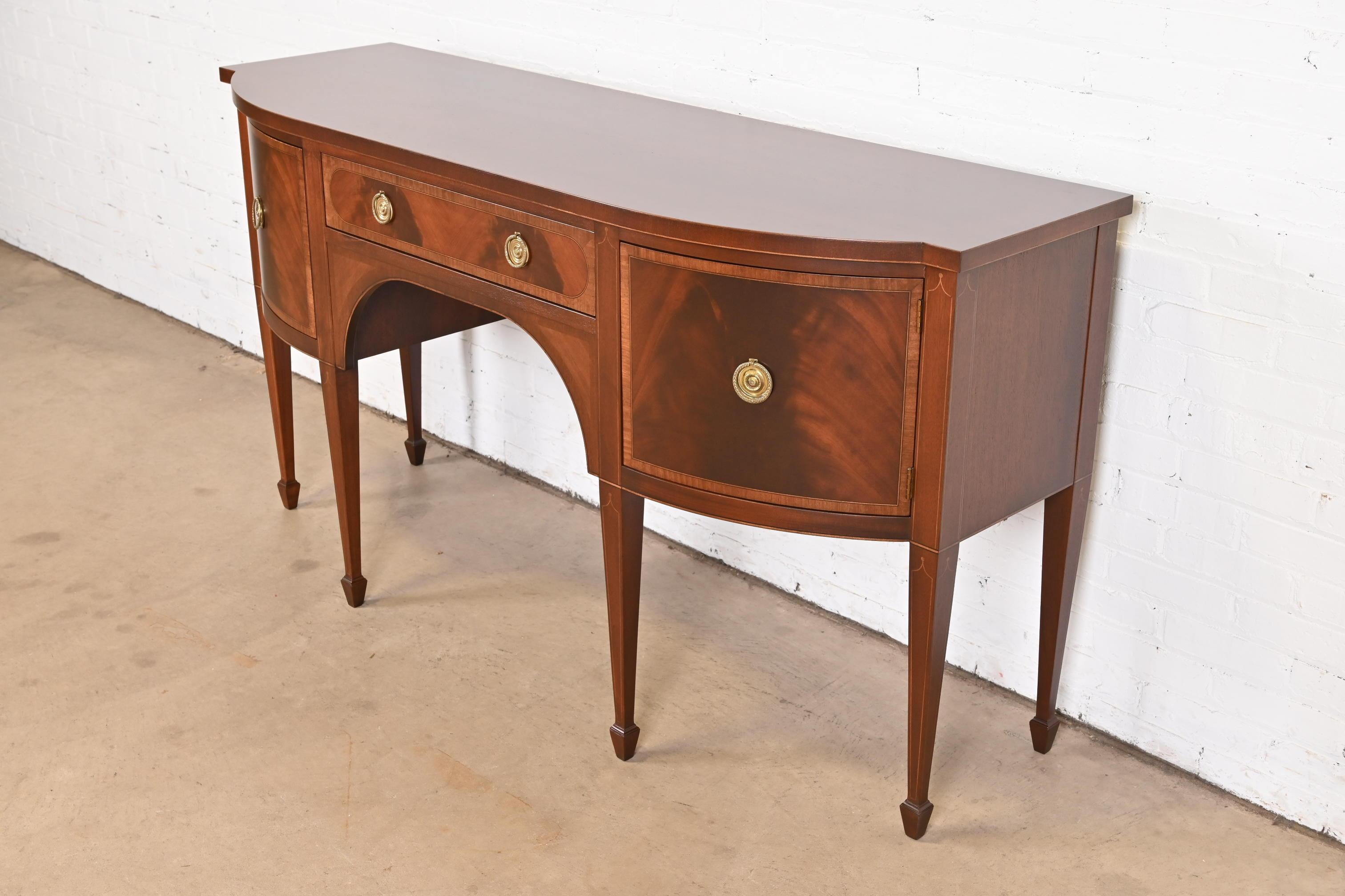 Baker Furniture Hepplewhite Mahogany and Inlaid Satinwood Sideboard, Refinished In Good Condition In South Bend, IN