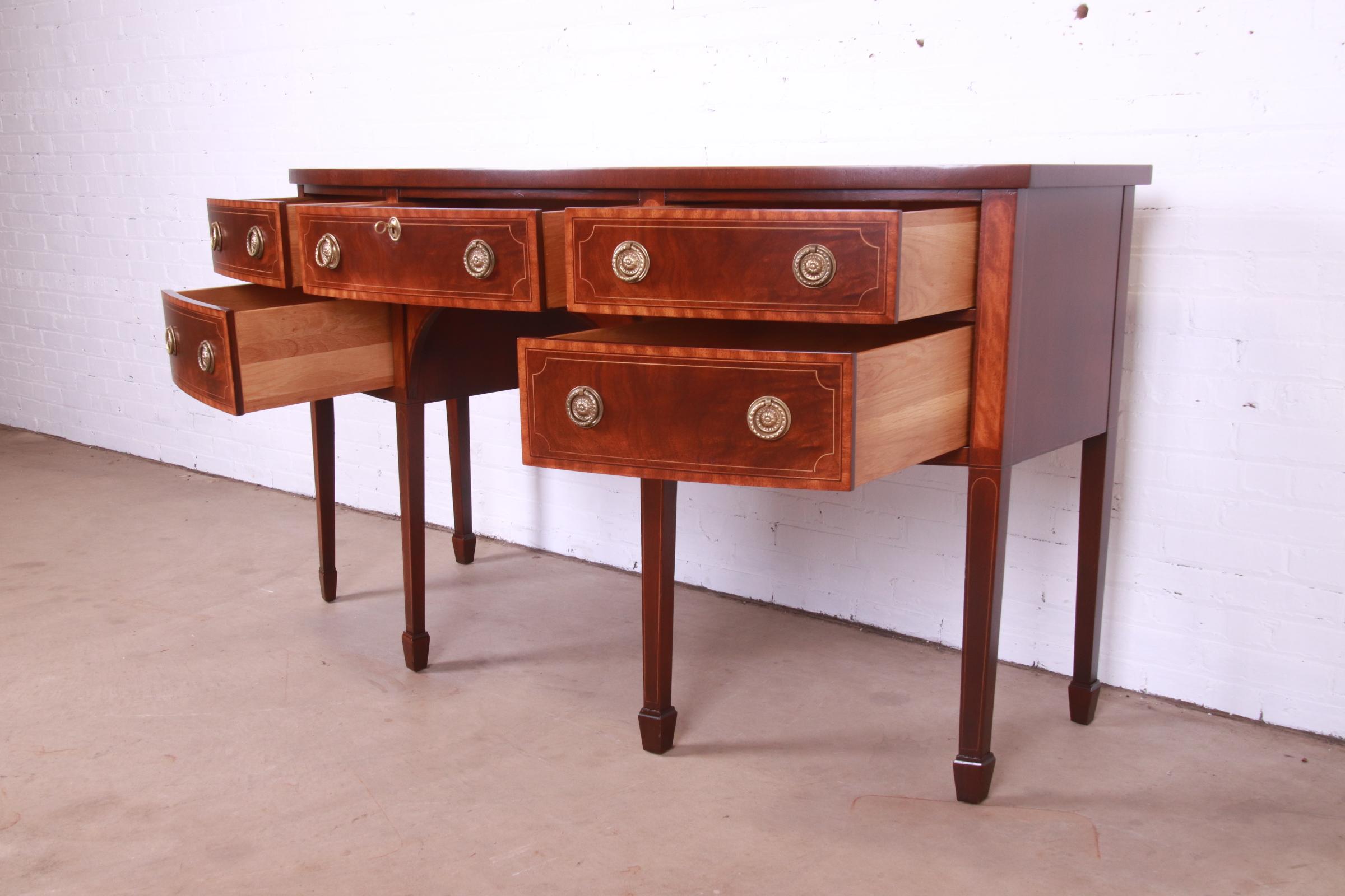 Baker Furniture Hepplewhite Mahogany and Satinwood Sideboard, Newly Restored 4