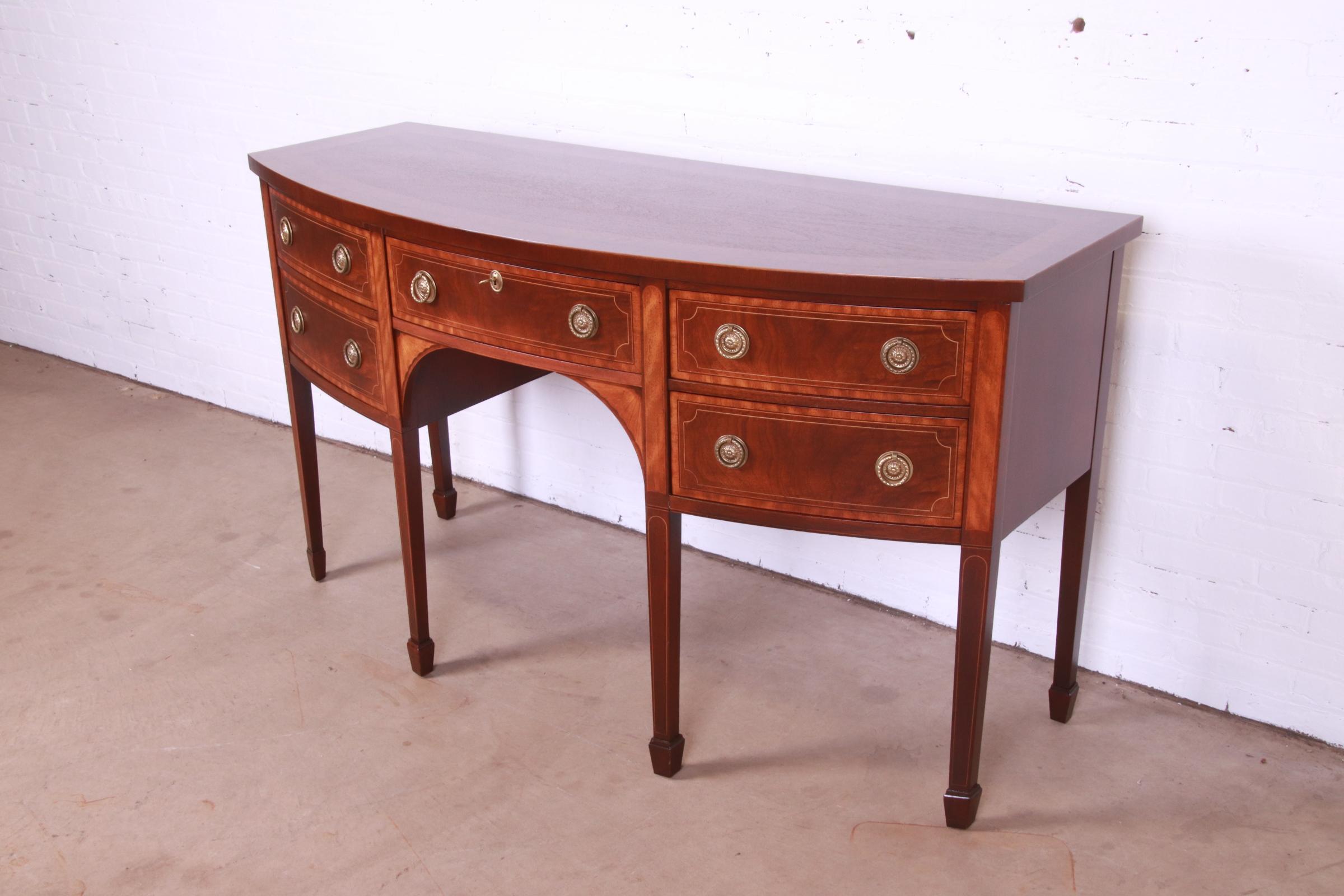 20th Century Baker Furniture Hepplewhite Mahogany and Satinwood Sideboard, Newly Restored