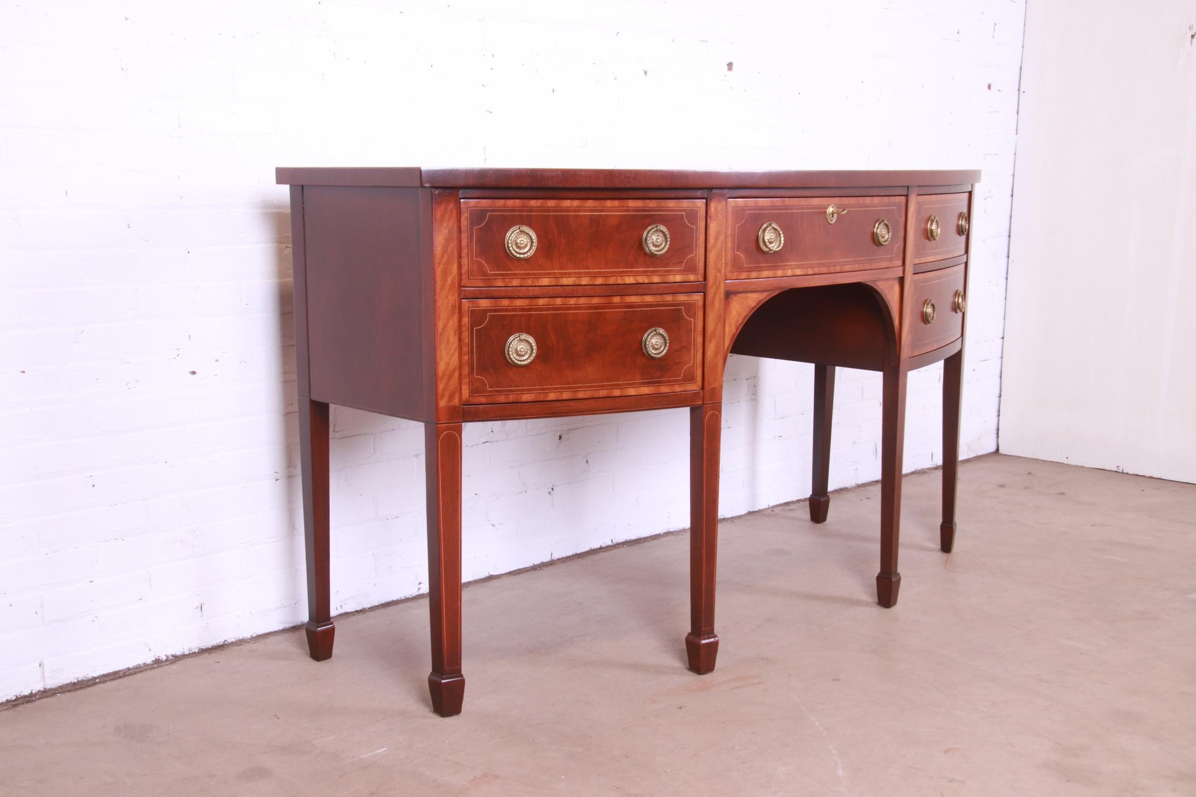 Brass Baker Furniture Hepplewhite Mahogany and Satinwood Sideboard, Newly Restored