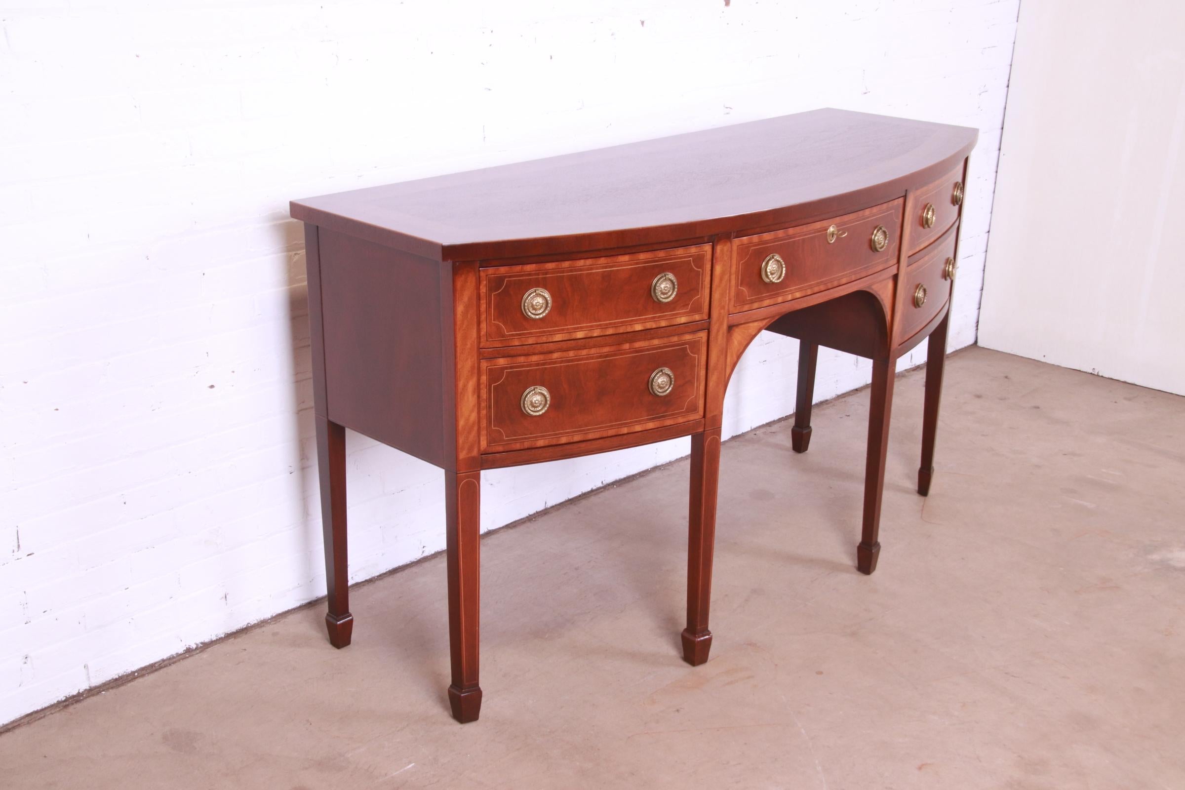 Baker Furniture Hepplewhite Mahogany and Satinwood Sideboard, Newly Restored 1